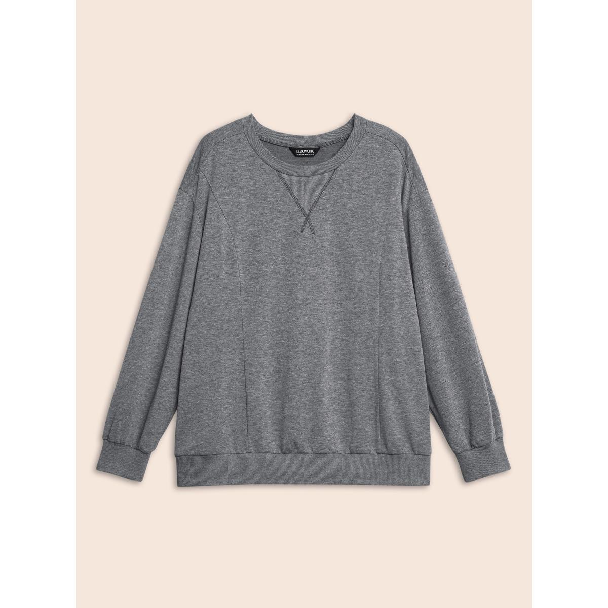 Plus Size Round Neck Stitch Slightly Stretchy Sweatshirt Women Mediumgray Casual Topstitching Round Neck Everyday Sweatshirts BloomChic 18-20/2X Product Image