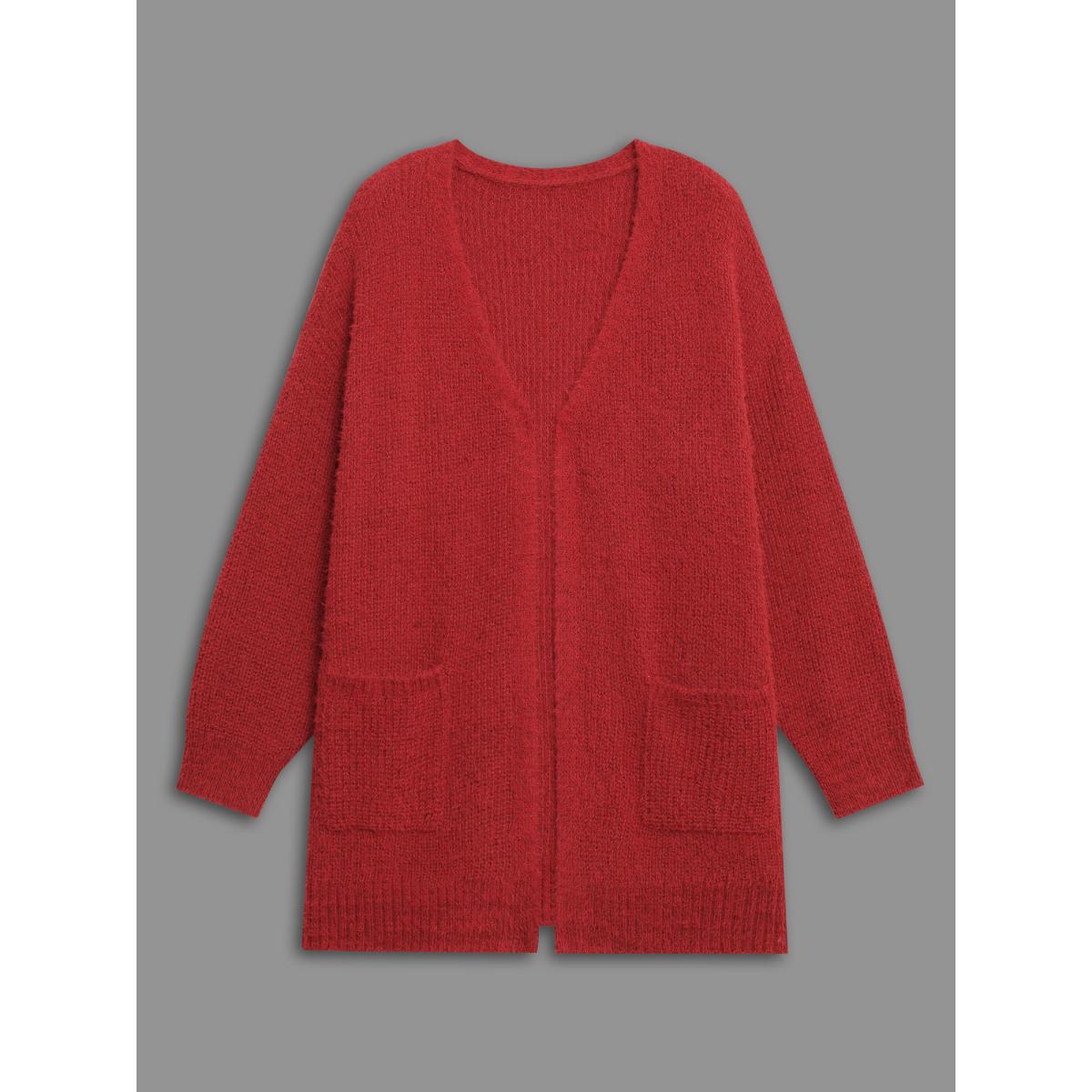 Plus Size Mink-Hair Feel Pockets Open Front Cardigan Scarlet Women Casual Loose Long Sleeve Everyday Cardigans BloomChic 14-16/1X Product Image