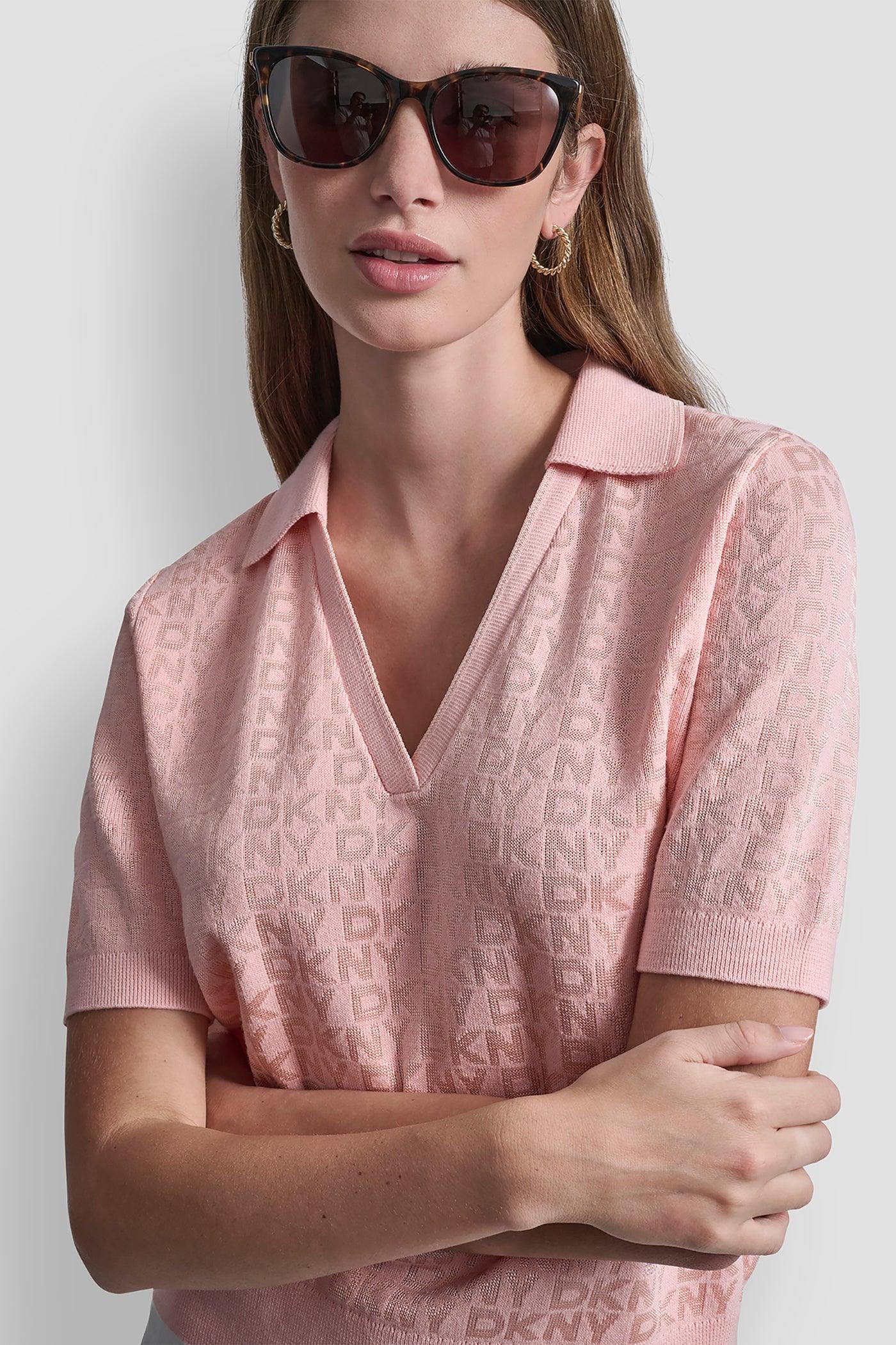 POLO COLLAR SWEATER WITH RHINESTONE LOGO Product Image