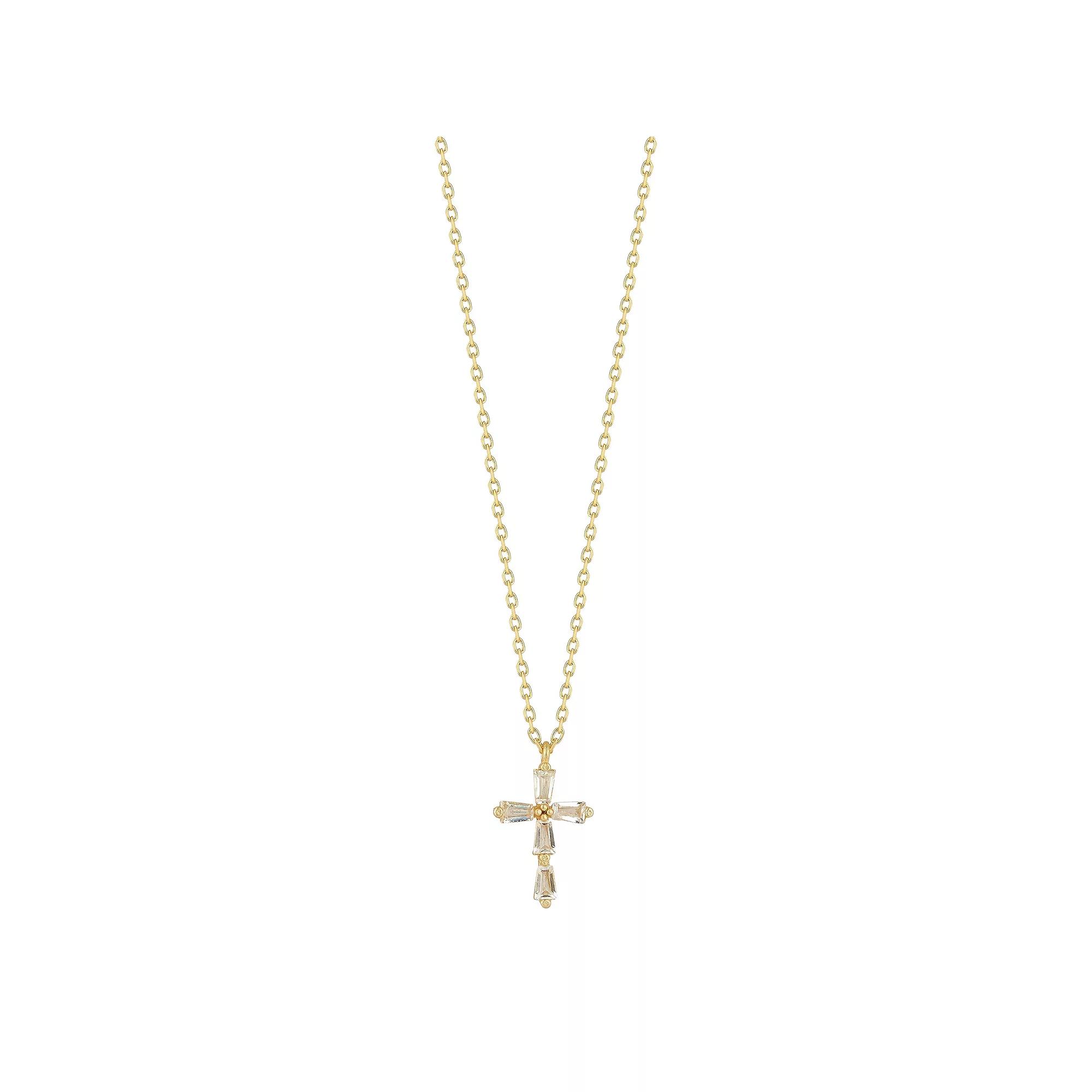 Sunkissed Sterling Cubic Zirconia Dainty Cross Pendant Necklace, Women's, Size: 18", Gold Tone Product Image