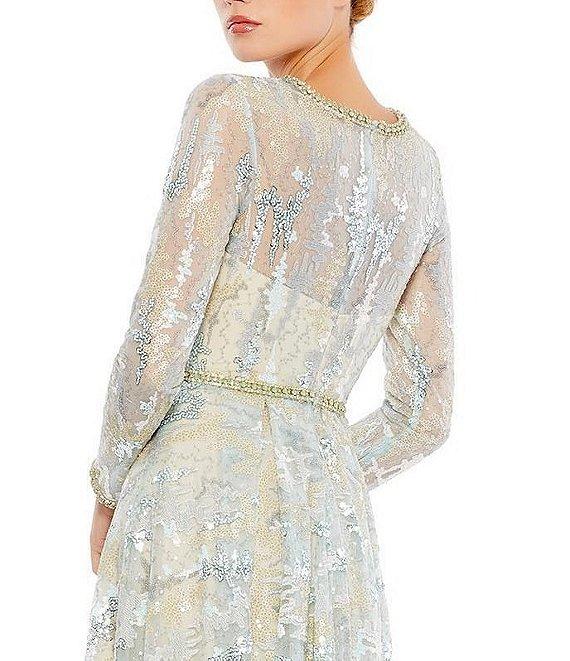 Mac Duggal Crew Neck Floral Embellished Long Sleeve A-Line Gown Product Image