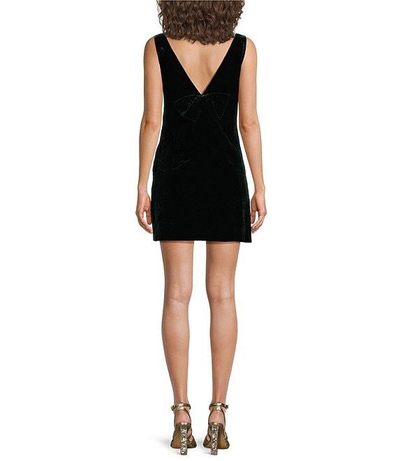 WAYF Natalie Velvet V-Neck Sleeveless Bow Detail Mini Dress Product Image