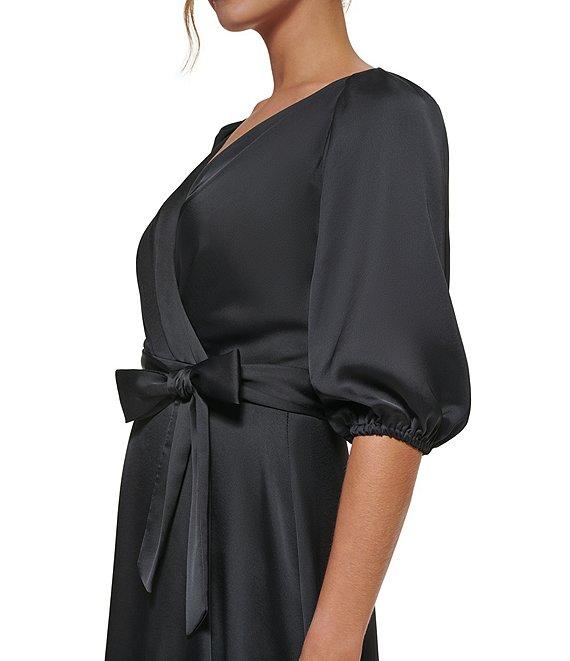 DKNY by Donna Karan 3/4 Balloon Sleeve Surplice V-Neck Faux Wrap Gown Product Image