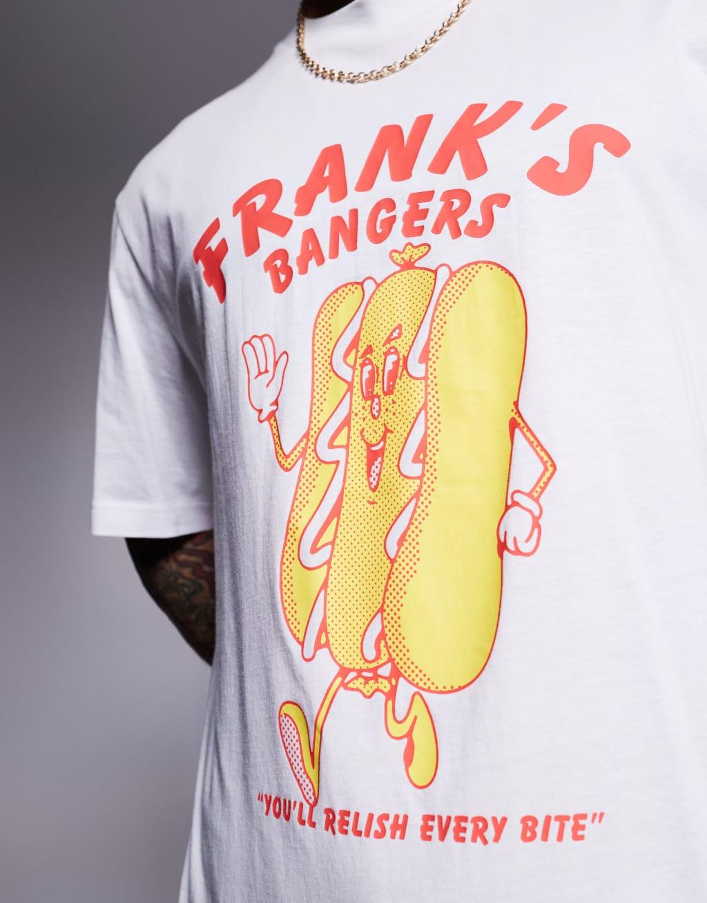 HUGO Blue hot dog print T-shirt in white Product Image