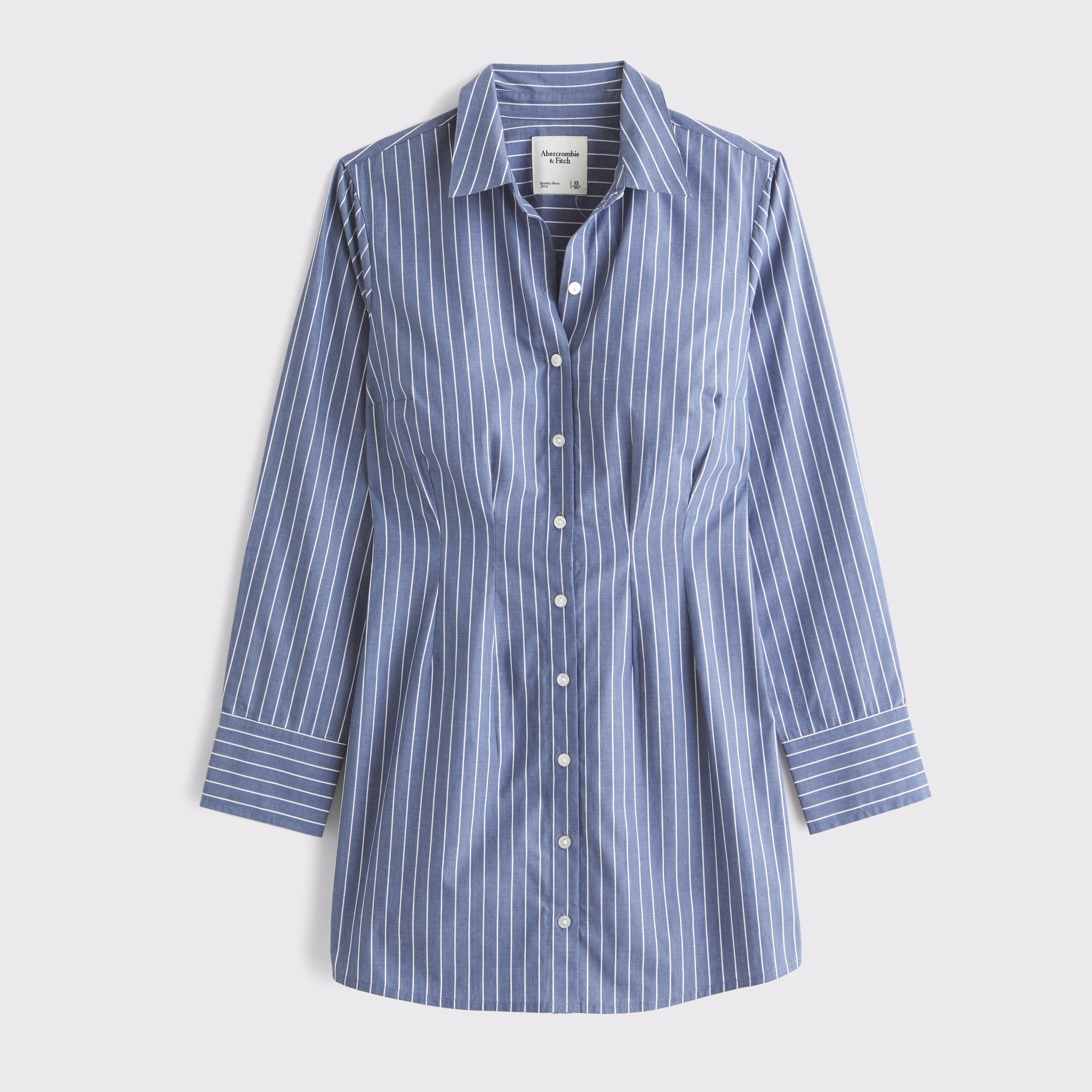 Fitted Long-Sleeve Mini Shirt Dress Product Image