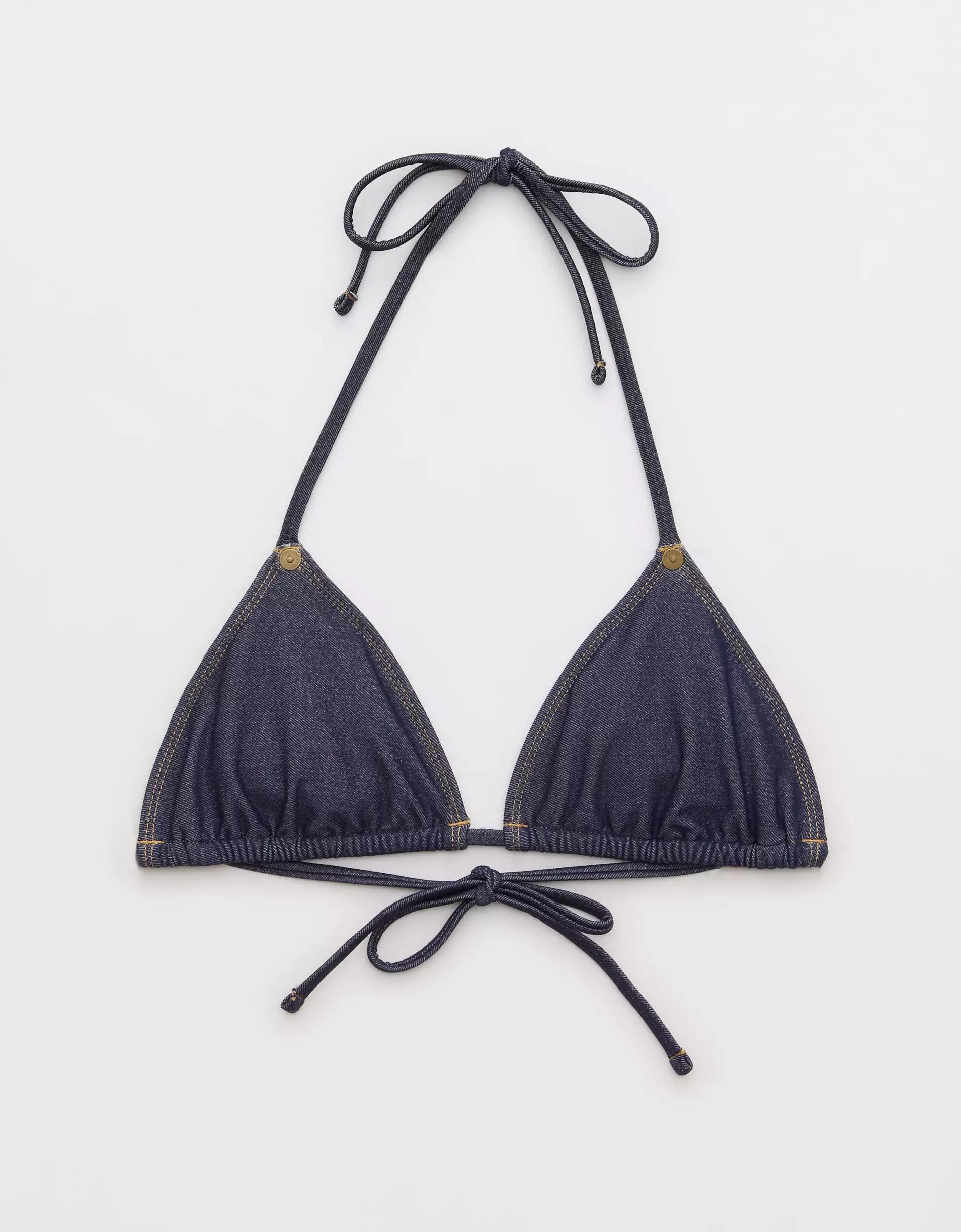 AE x Aerie Match Made In Denim String Triangle Bikini Top Product Image