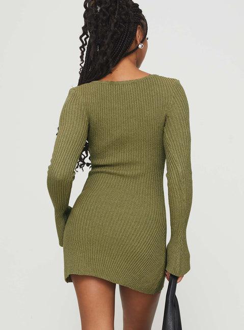 Osment Long Sleeve Knit Mini Dress Olive Product Image