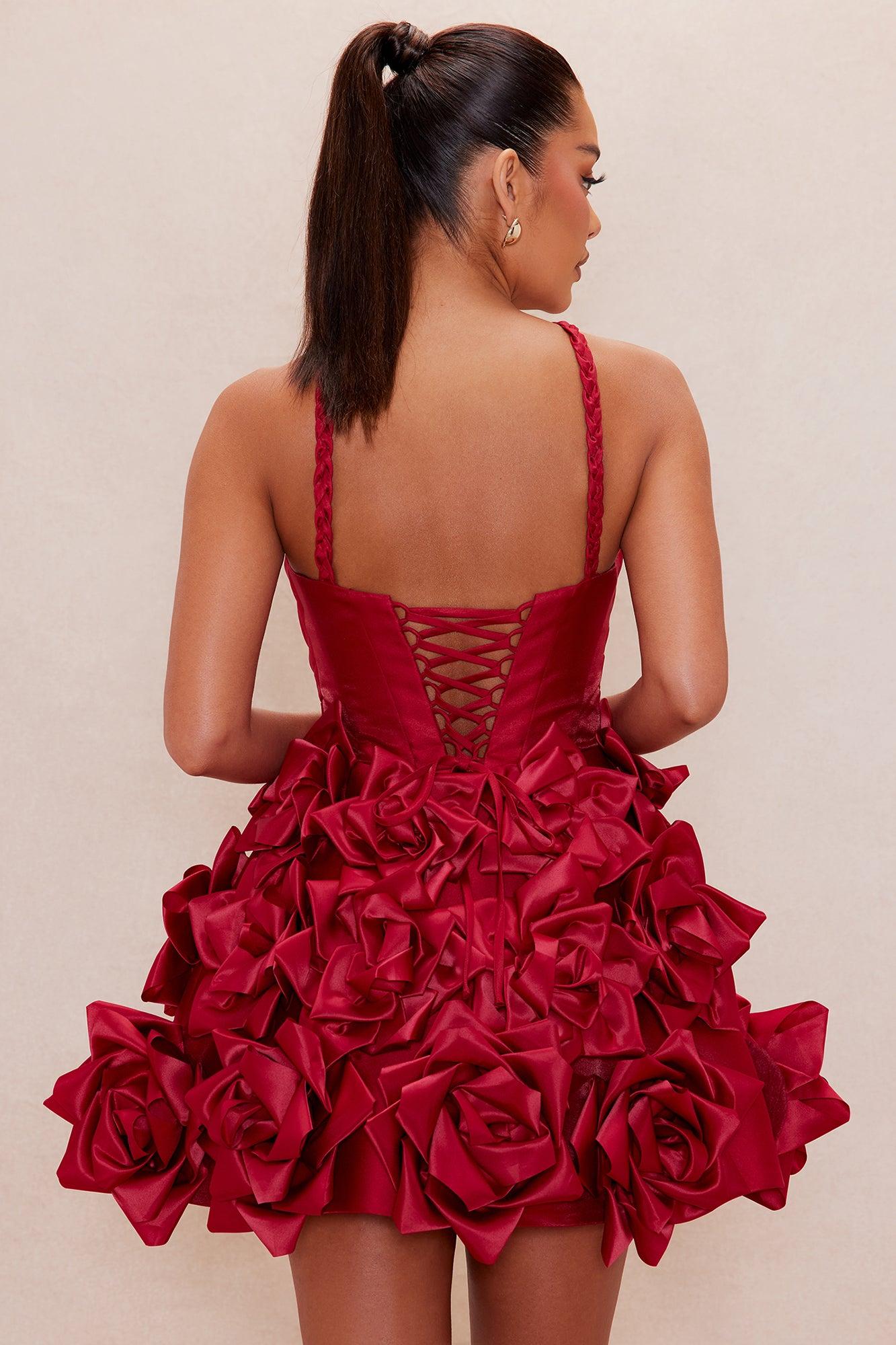 Jasmina Floral Satin Mini Dress - Red Female Product Image