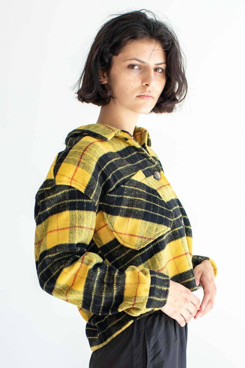 Yellow Plaid Cropped Jacket Product Image