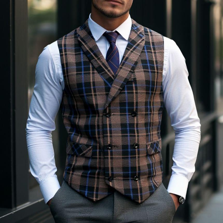 Shawl Lapel Patterned Double Breasted Vest Product Image