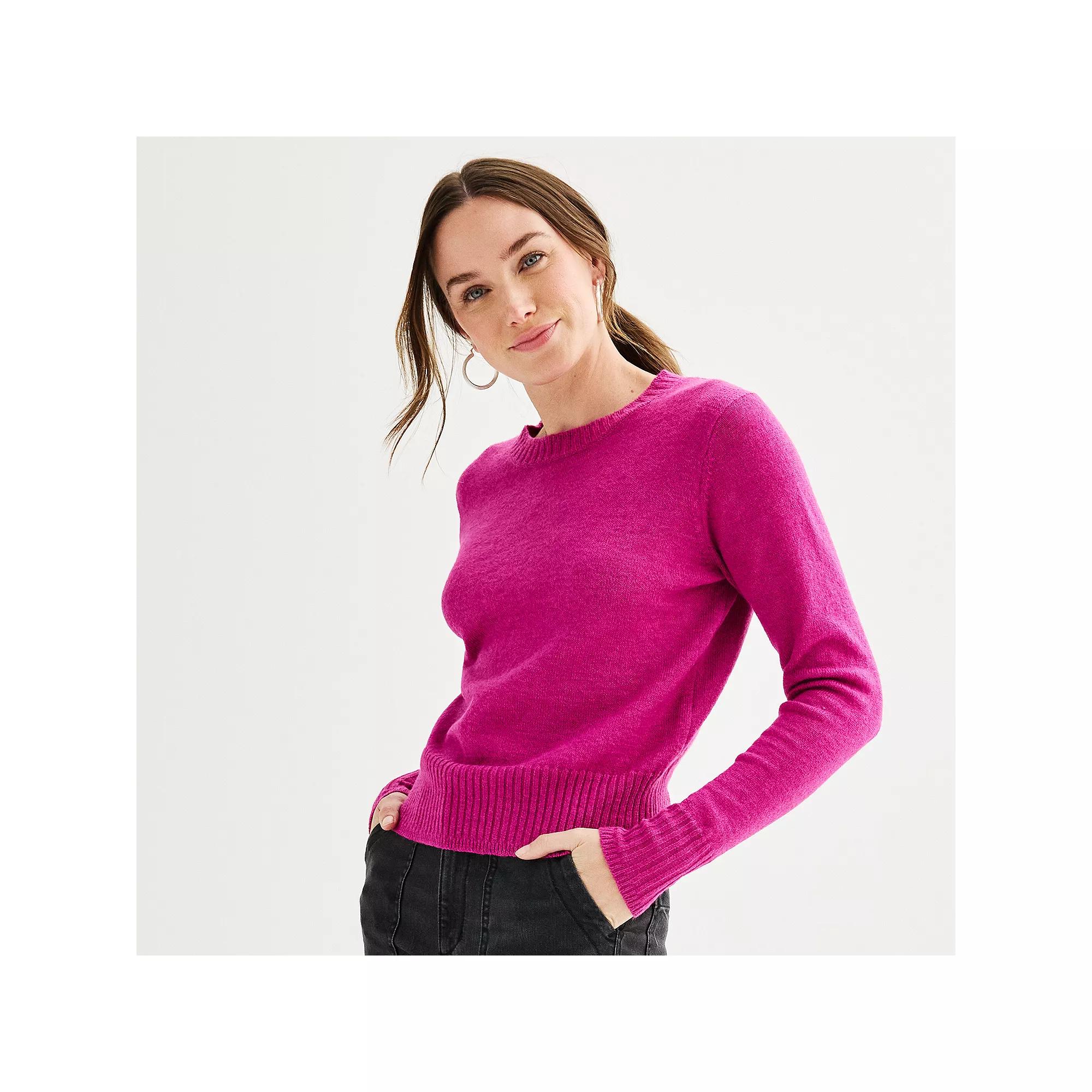 Petite Women's Sonoma Goods For Life® Crewneck Sweater, Size: XXL Petite, Fantasy Pink Product Image