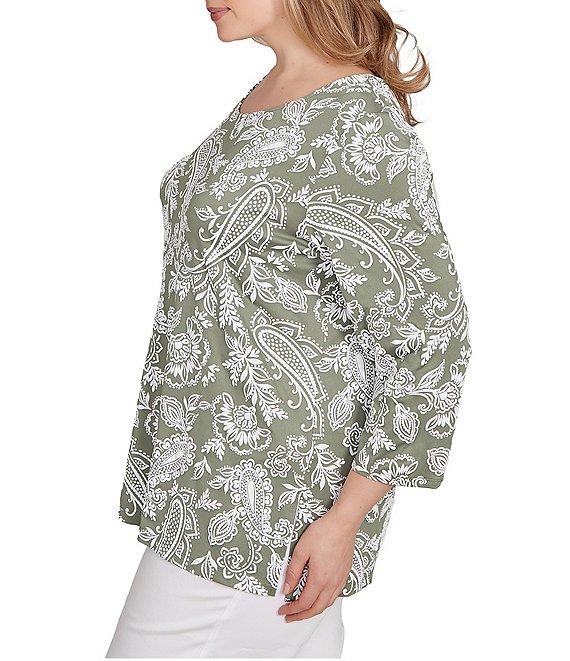 Ruby Rd. Plus Size Jacobean Print Scoop Neck 3/4 Sleeve Top Product Image