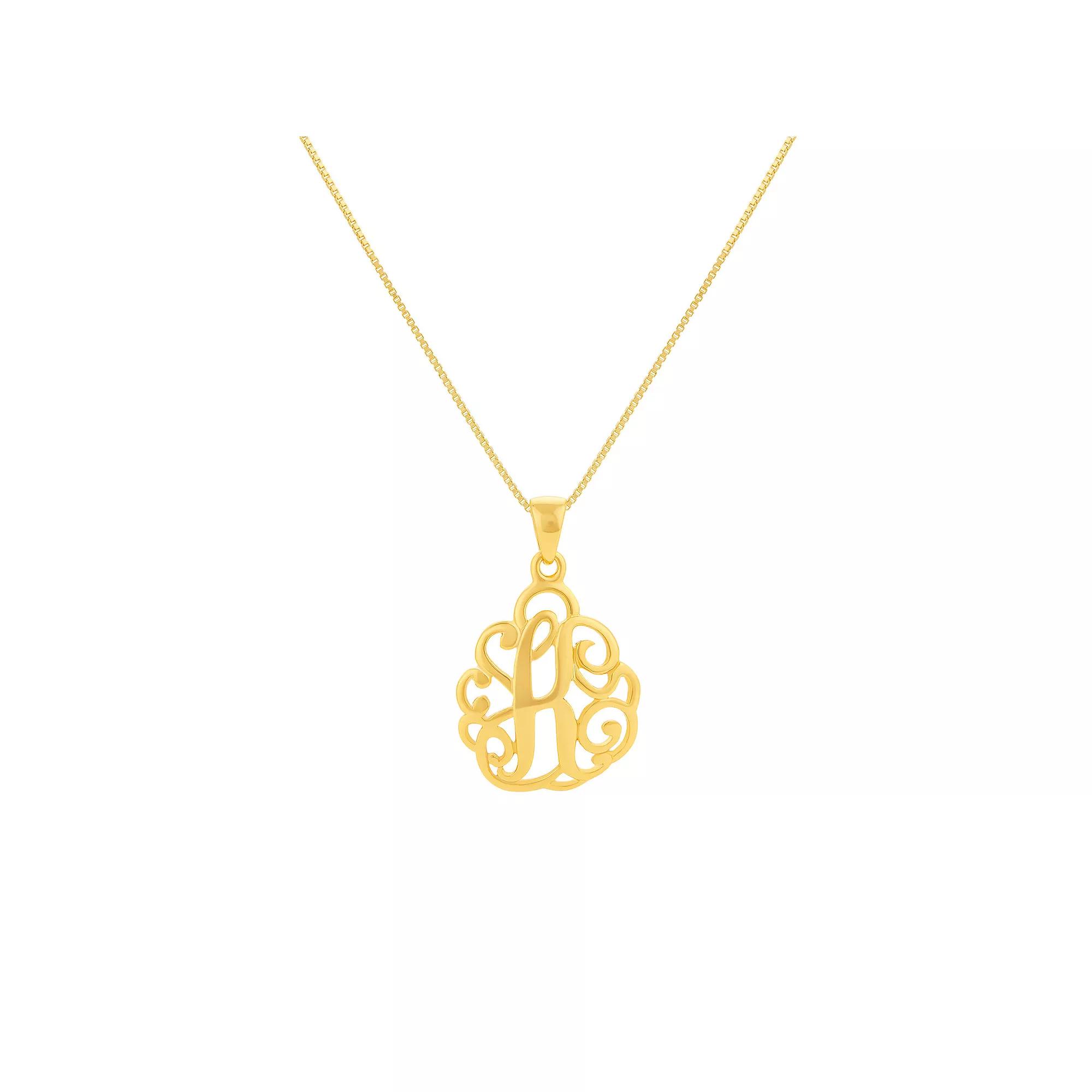 PRIMROSE Sterling Silver Monogram Initial Pendant Necklace, Women's, Size: 18", Gold Tone T Product Image