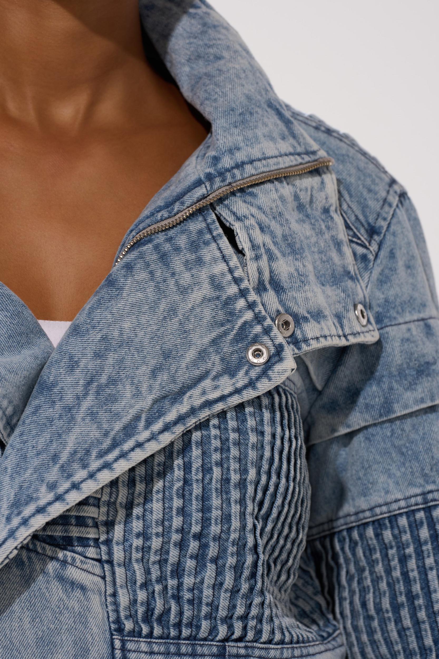 VORTEX DENIM TRENCH COAT IN BLUE Product Image