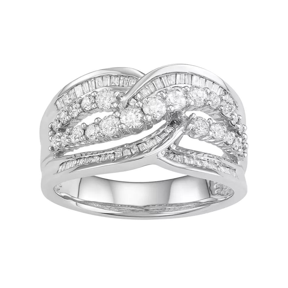 10k White Gold 1 Carat T.W. Diamond Swirl Ring, Women's, Size: 5 Product Image
