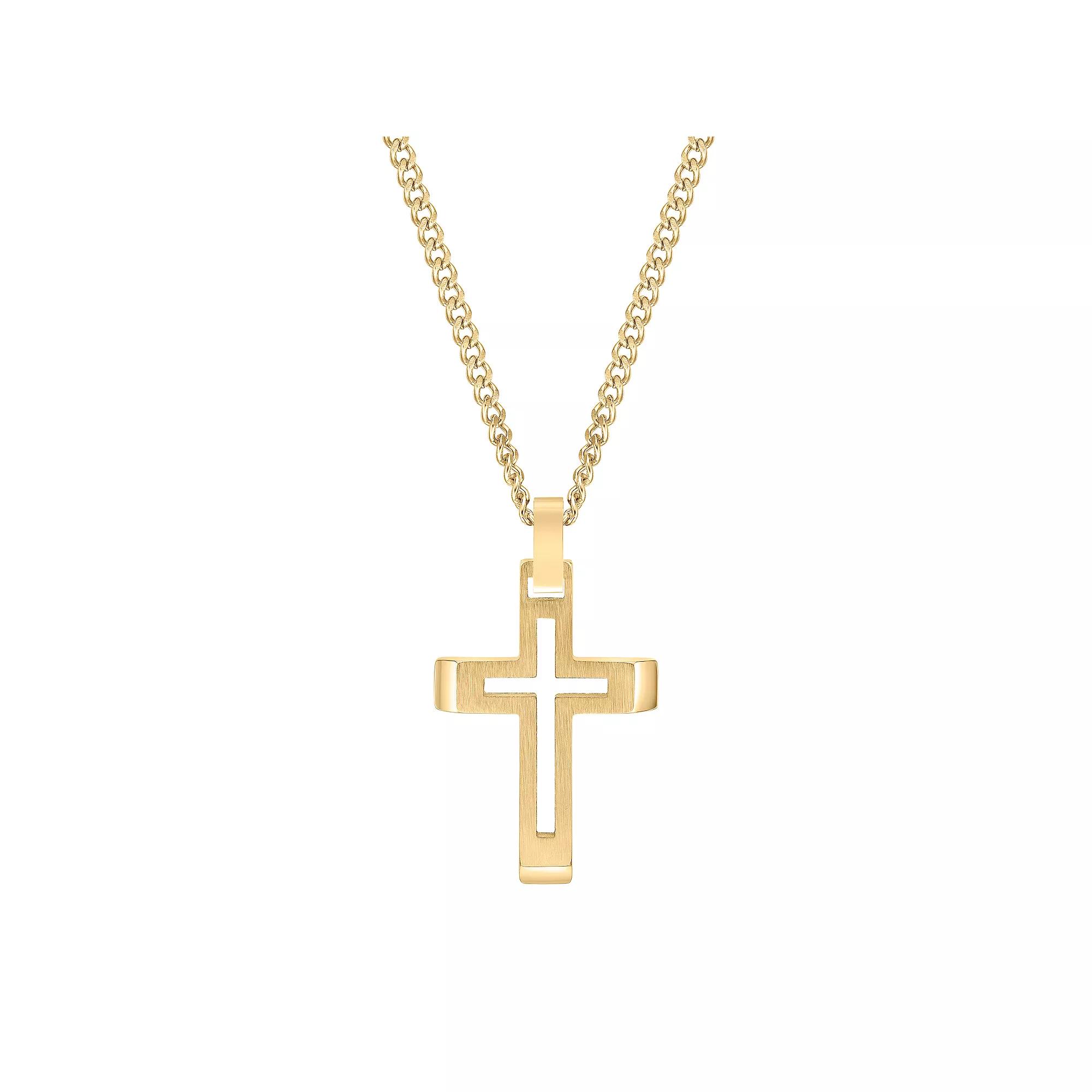 LYNX Men's Gold Tone Stainless Steel Cross Pendant Necklace, Size: 24", Yellow Product Image