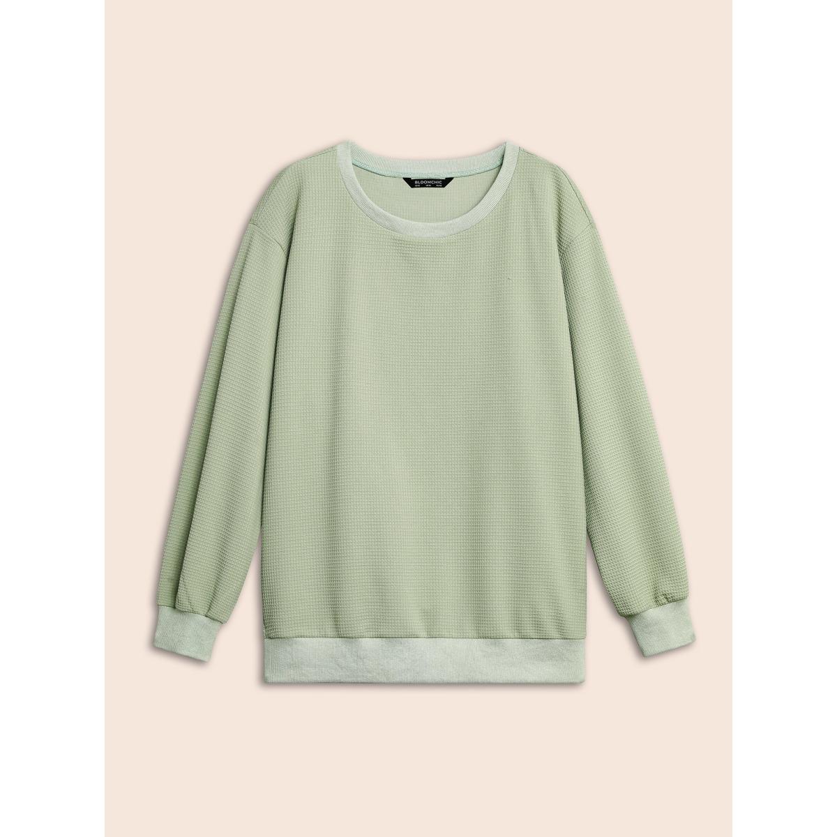 Plus Size Plain Textured Split Hem Sweatshirt Women Greenbean Casual Texture Loose Round Neck Everyday Sweatshirts BloomChic 30/6X Product Image