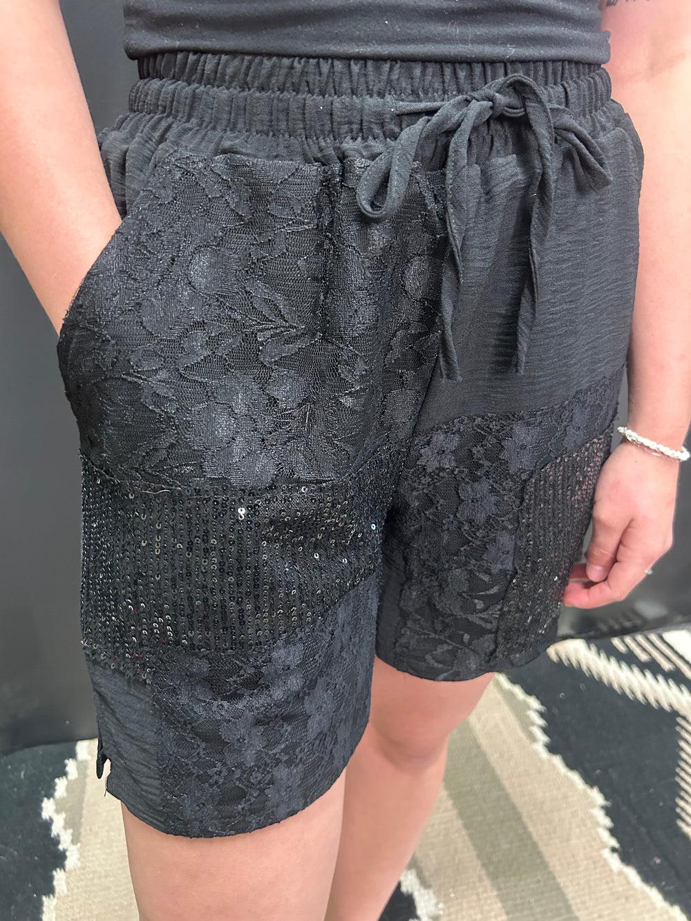 Relaxed Boho Lace Sequins Shorts- 2 Colors Product Image