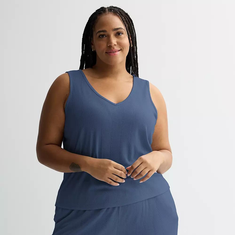 Plus Size Sonoma Goods For Life® Pointelle Sleep Tank, Women's, Size: 2XL, Pledge Blue Product Image