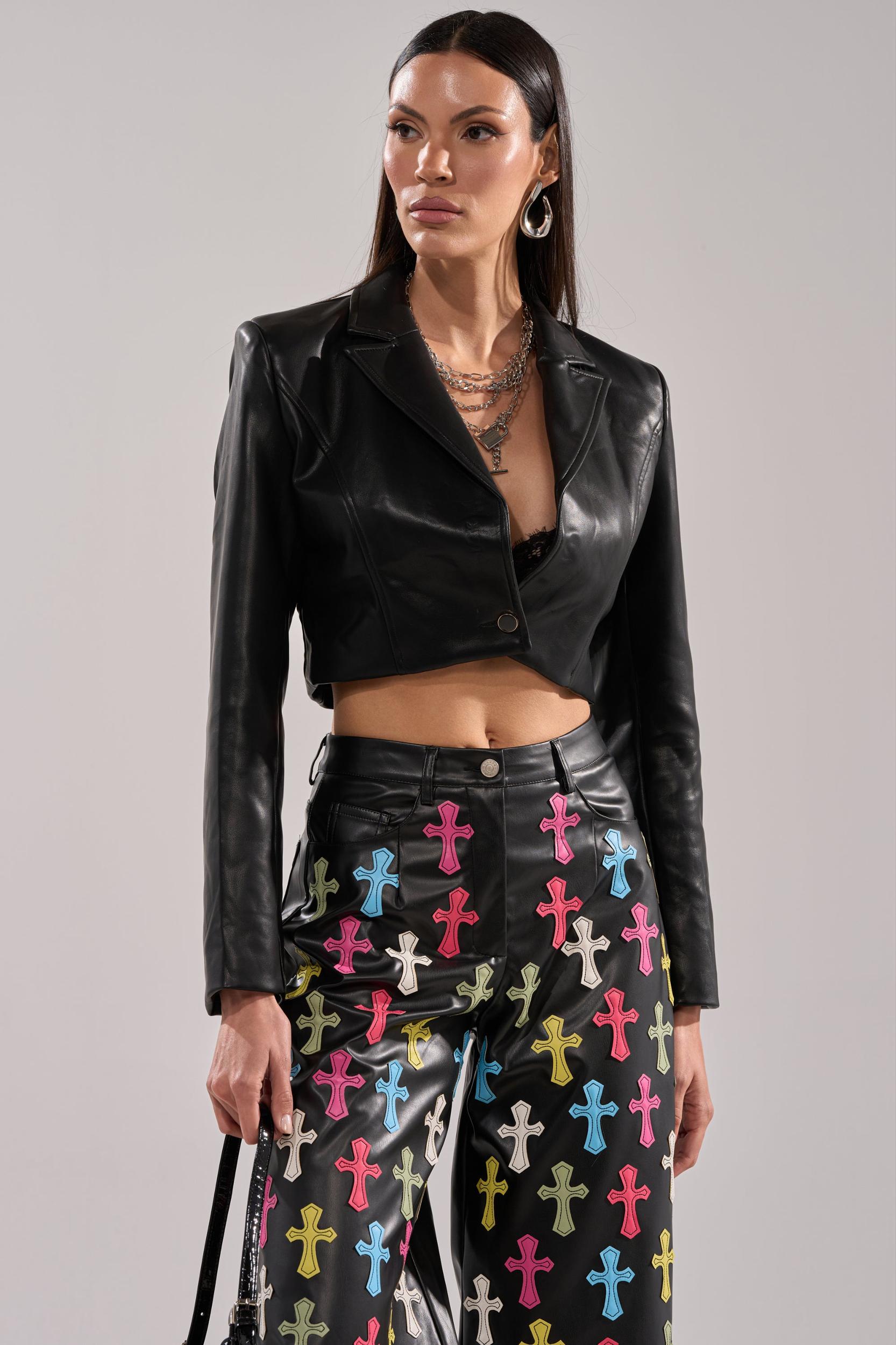 REAL ONE FAUX LEATHER BLAZER Product Image