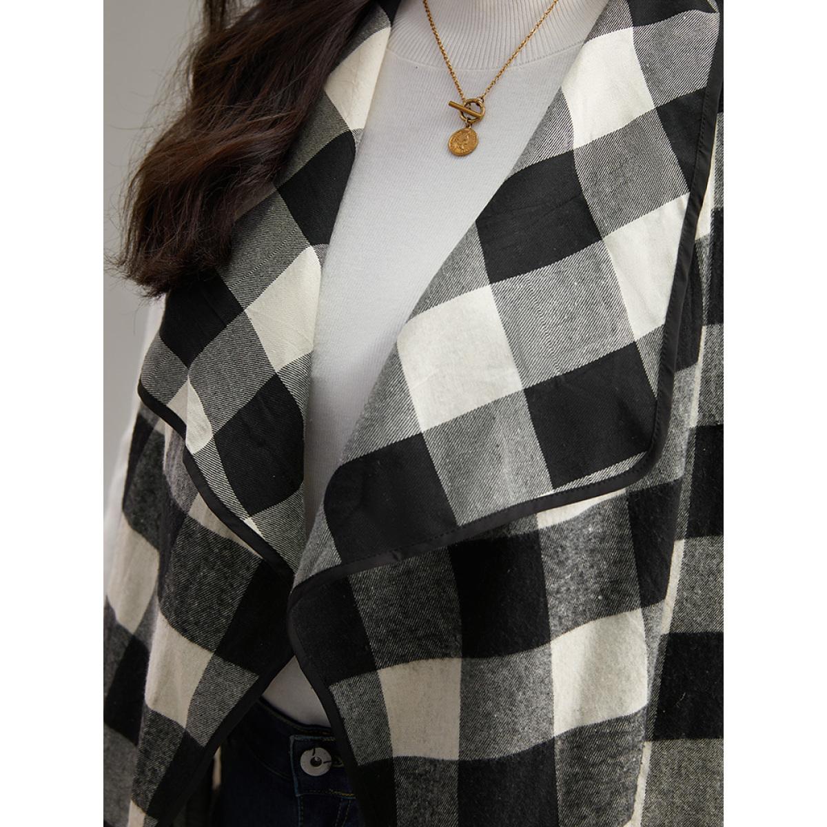 Plus Size Plaid Asymmetrical Hem Open Front Vest Women Black Casual Contrast Dailywear Kimonos BloomChic 10/M Product Image