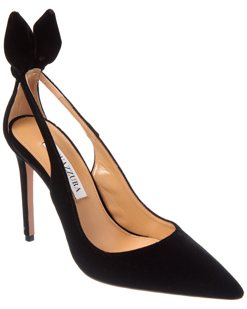 AQUAZZURA Bow Tie 85 Suede Pumps In Black Product Image