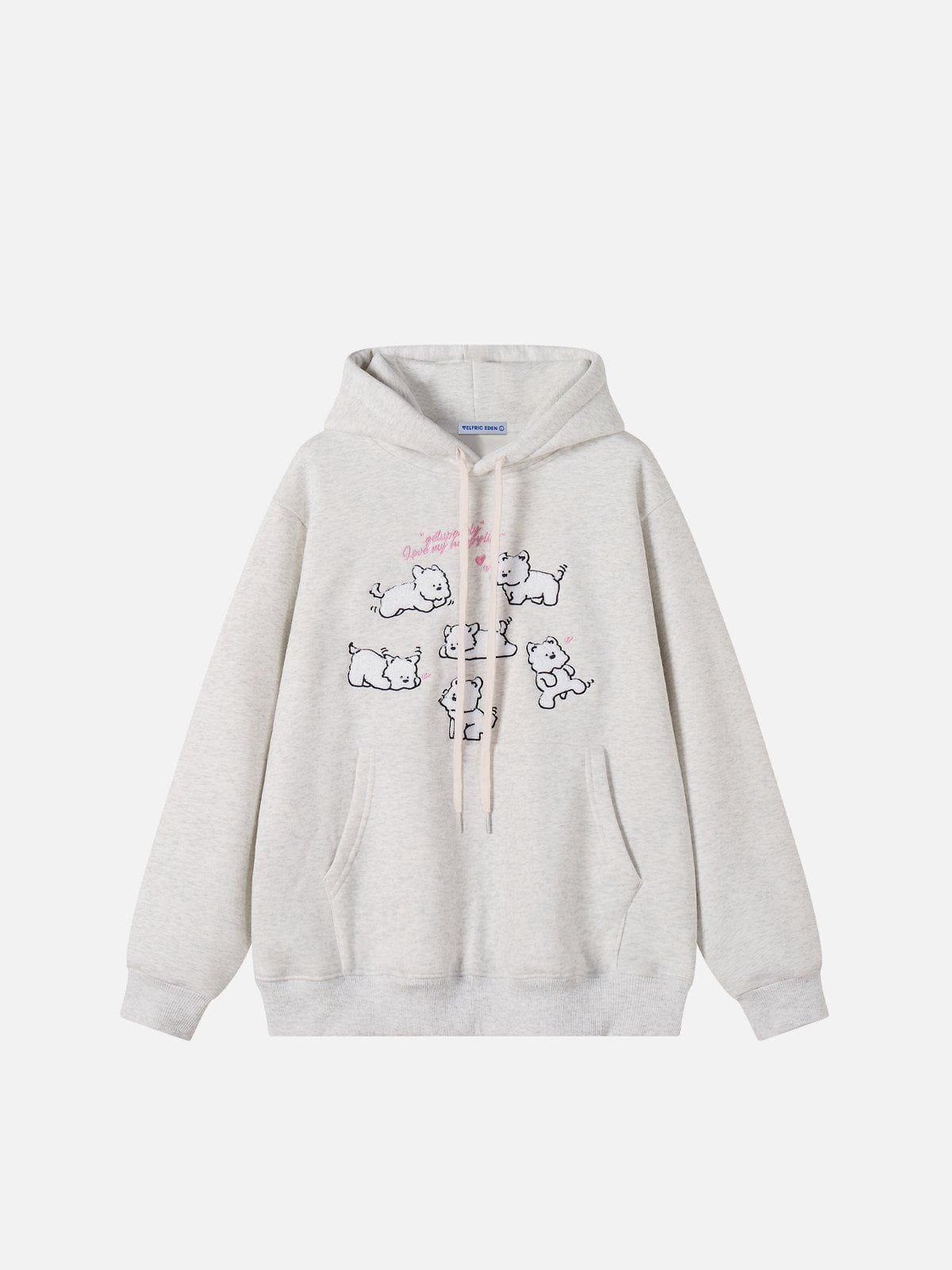 Aelfric Eden Embroidery Cartoon Dog Graphic Pullover Hoodie Product Image