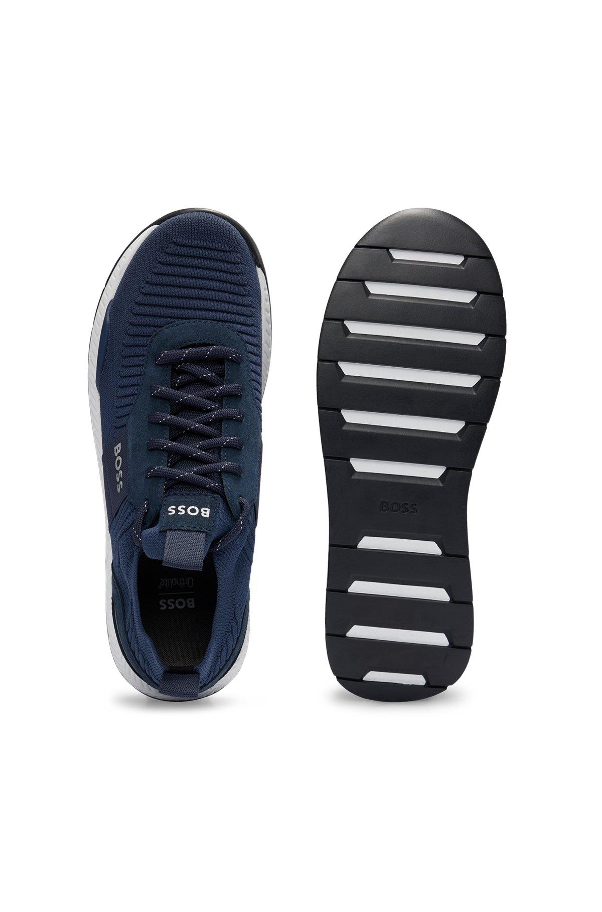 BOSS - Knitted-upper trainers with branding and suede trims - Dark Blue Product Image