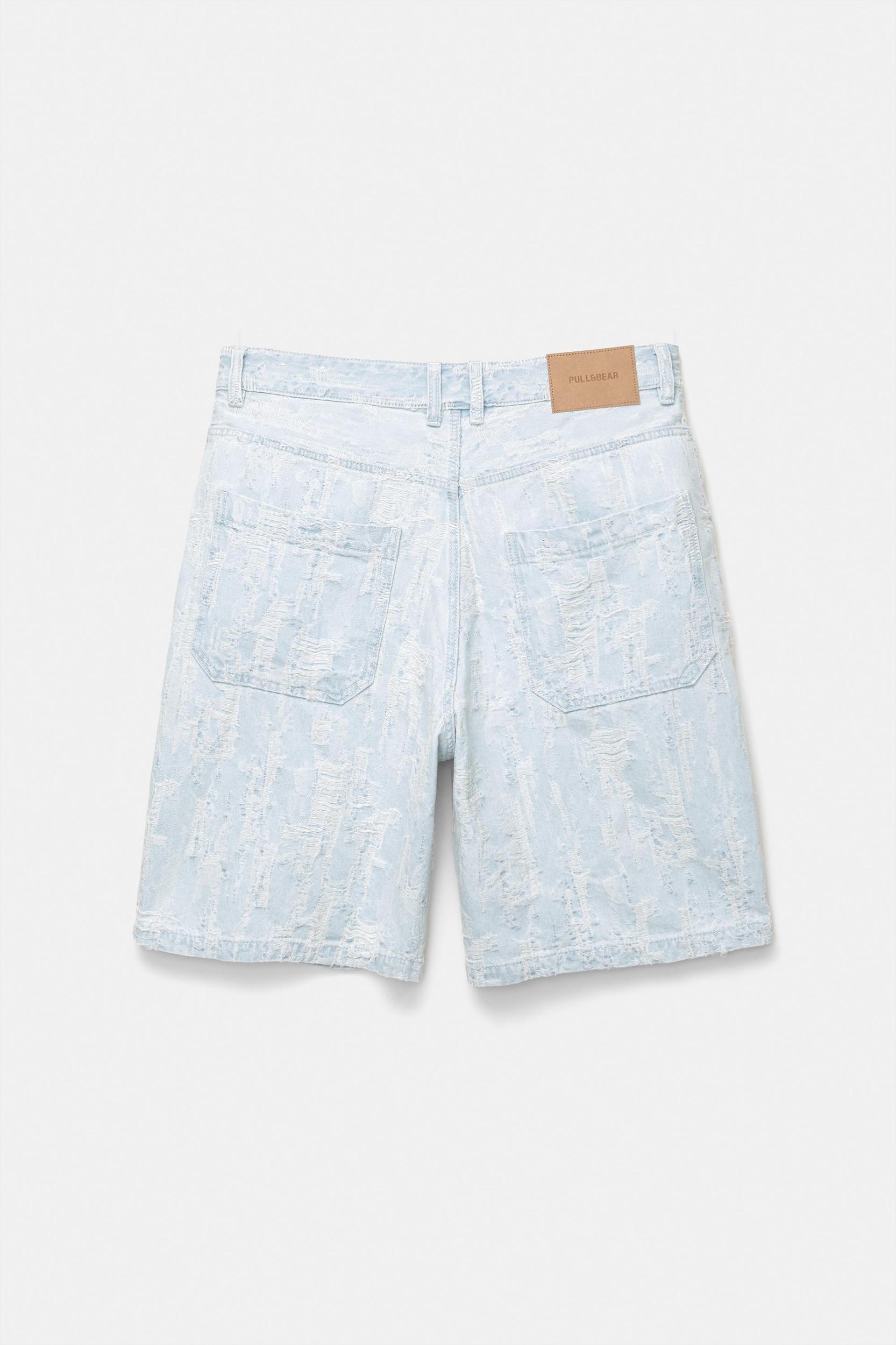 Baggy jacquard denim Bermuda shorts Product Image