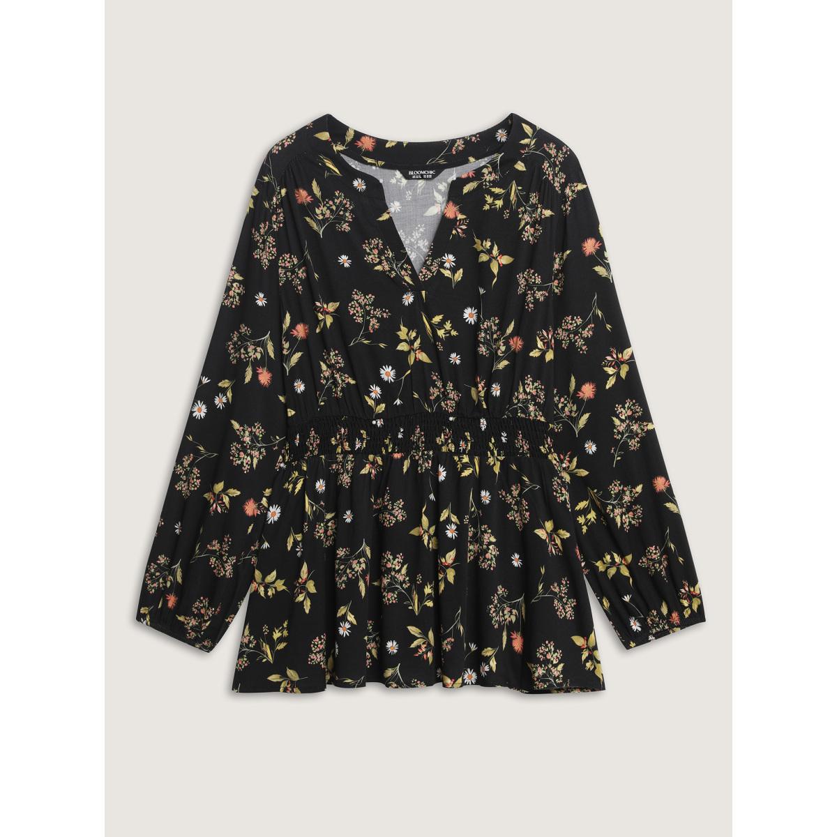 Plus Size BlackFlower Keep it Floral Flowy Blouse Women Leisure Extra Long Sleeve Flat collar with V-notch Casual Blouses BloomChic 18-20/2X Product Image