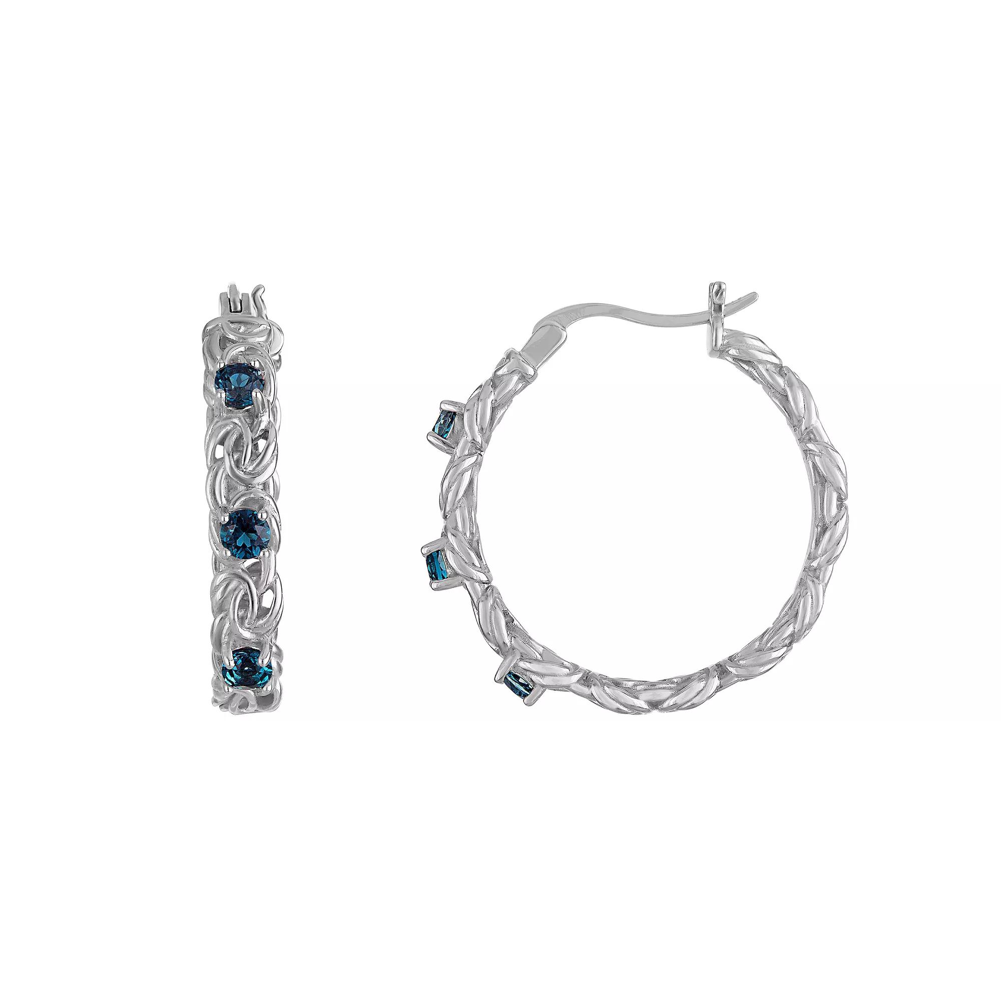 Designs by Gioelli Sterling Silver Gemstone Byzantine Hoop Earrings, Women's, London Blue Topaz Product Image
