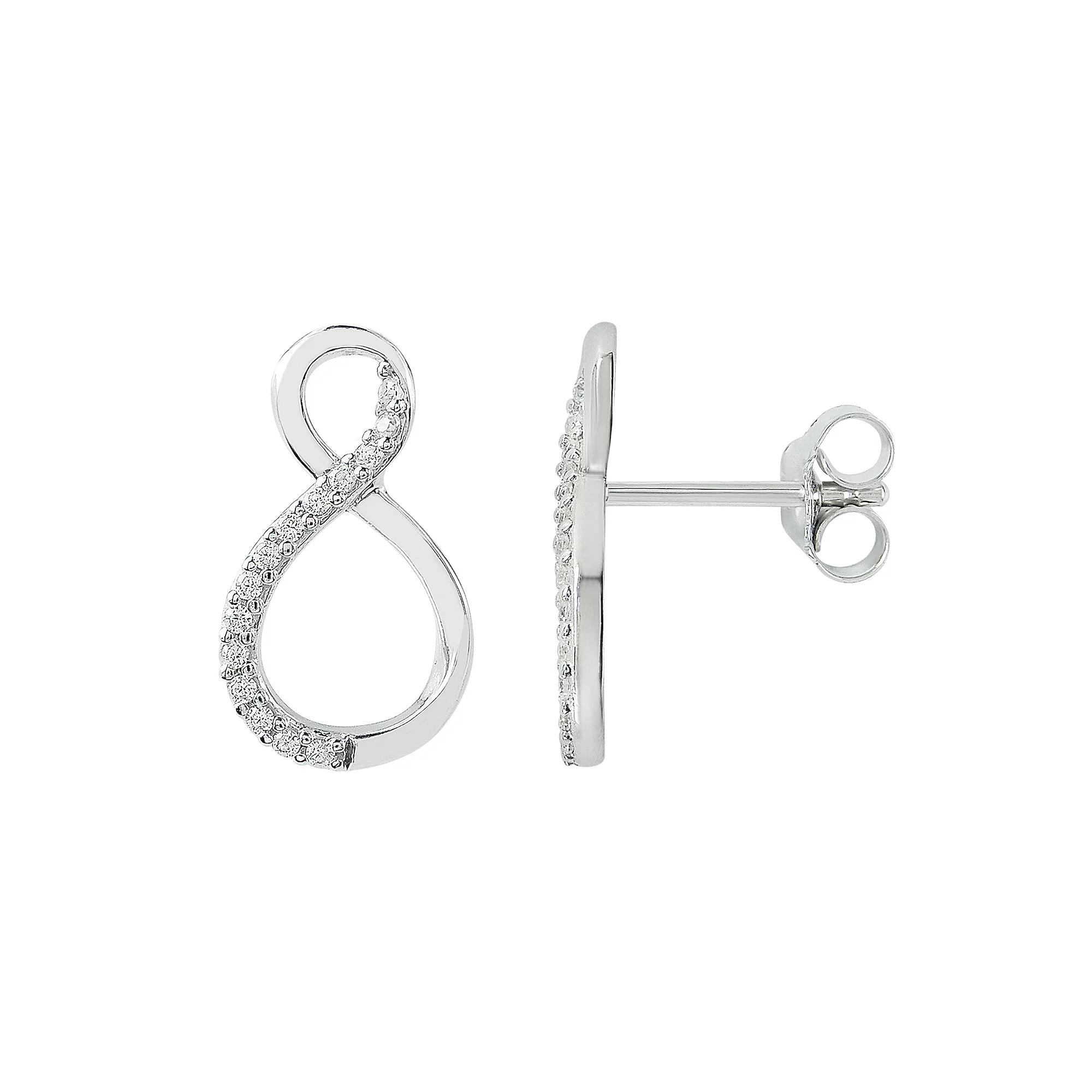 SIRI Sterling Silver Rhodium-Plated Infinity Stud Earrings with Pave Cubic Zirconia Design, Women's Product Image