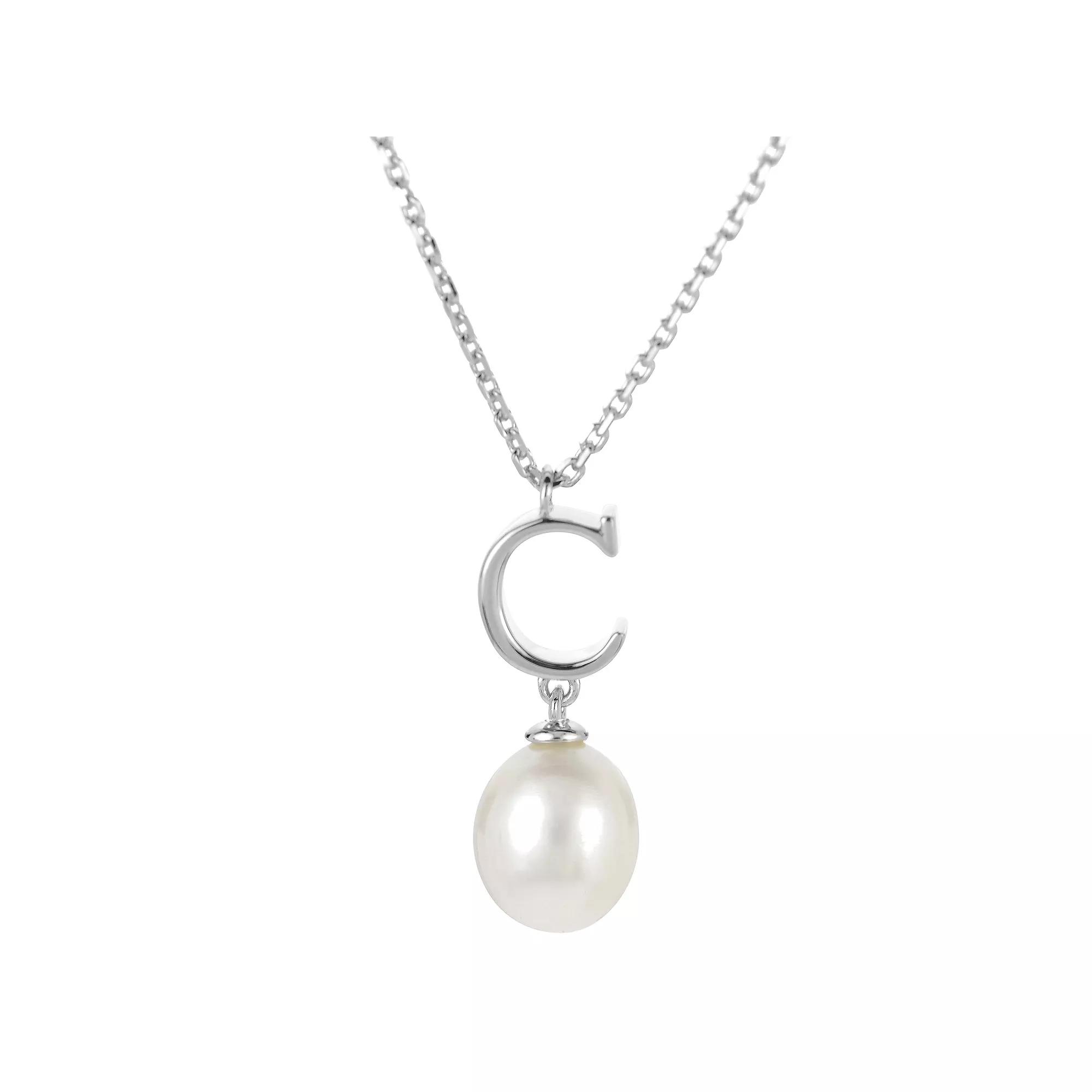 PearLustre by Imperial Sterling Silver Freshwater Cultured Pearl Initial Pendant Necklace, Women's,  Product Image