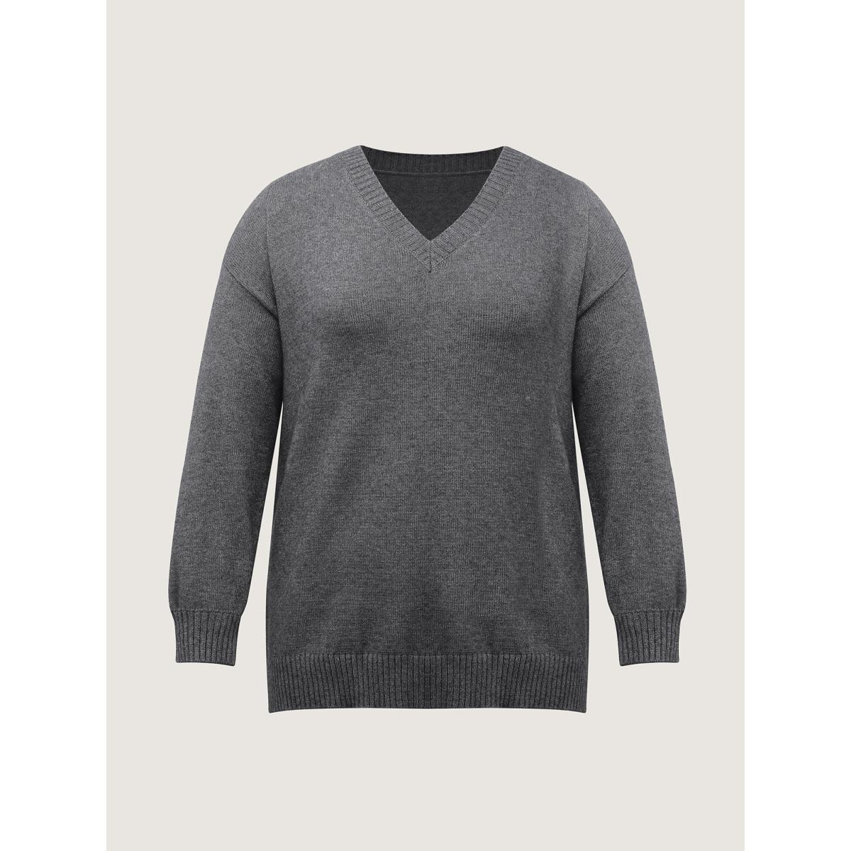 Plus Size Supersoft Two-Piece Scarf Cozy Pullover DarkGray Women Leisure Loose Long Sleeve V-neck Casual Pullovers BloomChic 18-20/2X Product Image