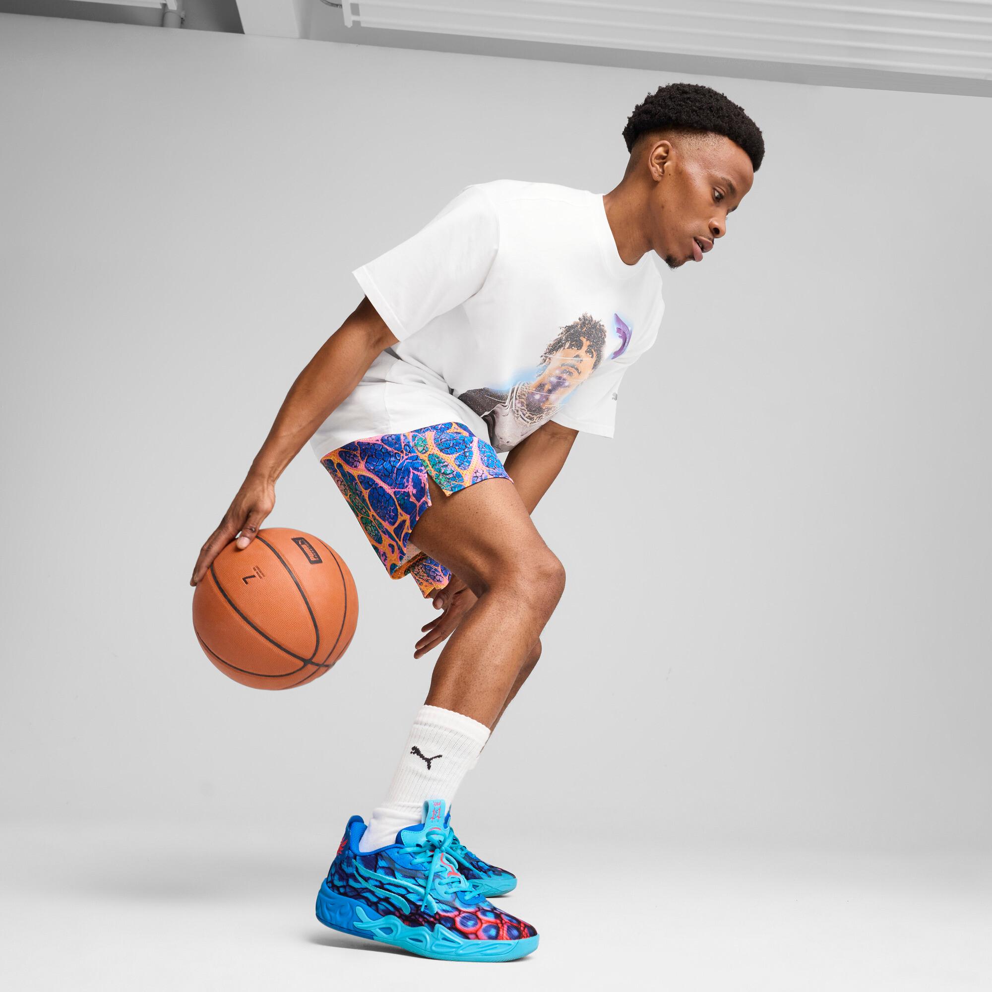 PUMA Mens Lamelo Ball PUMA MB.04 Low Alien Skin - Mens Shoes Light Blue/Blue/Pink Product Image