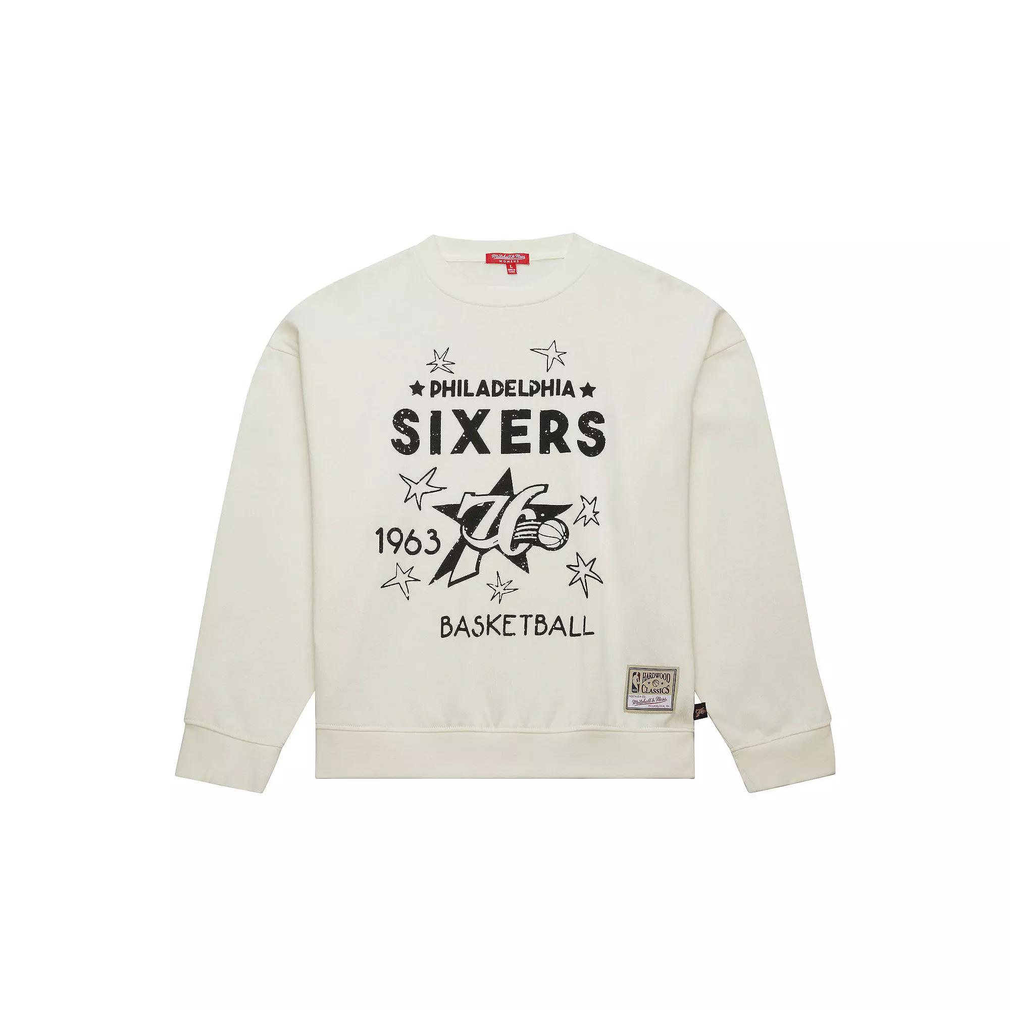 Women's Mitchell & Ness Cream Philadelphia 76ers Hardwood Classics Pullover Sweatshirt,  Product Image