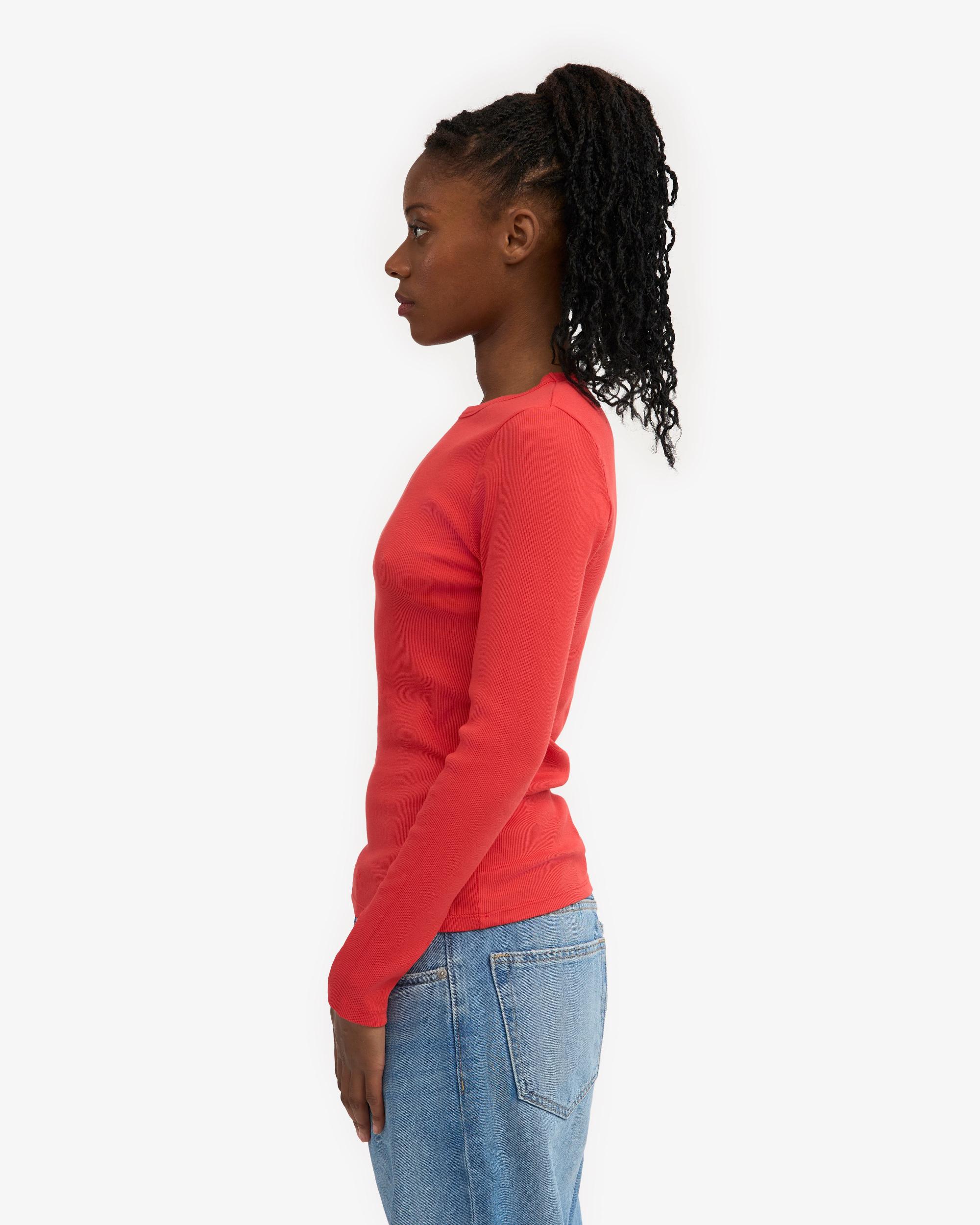 Women Organic Rib LS T-Shirt - Red Tangerine Product Image
