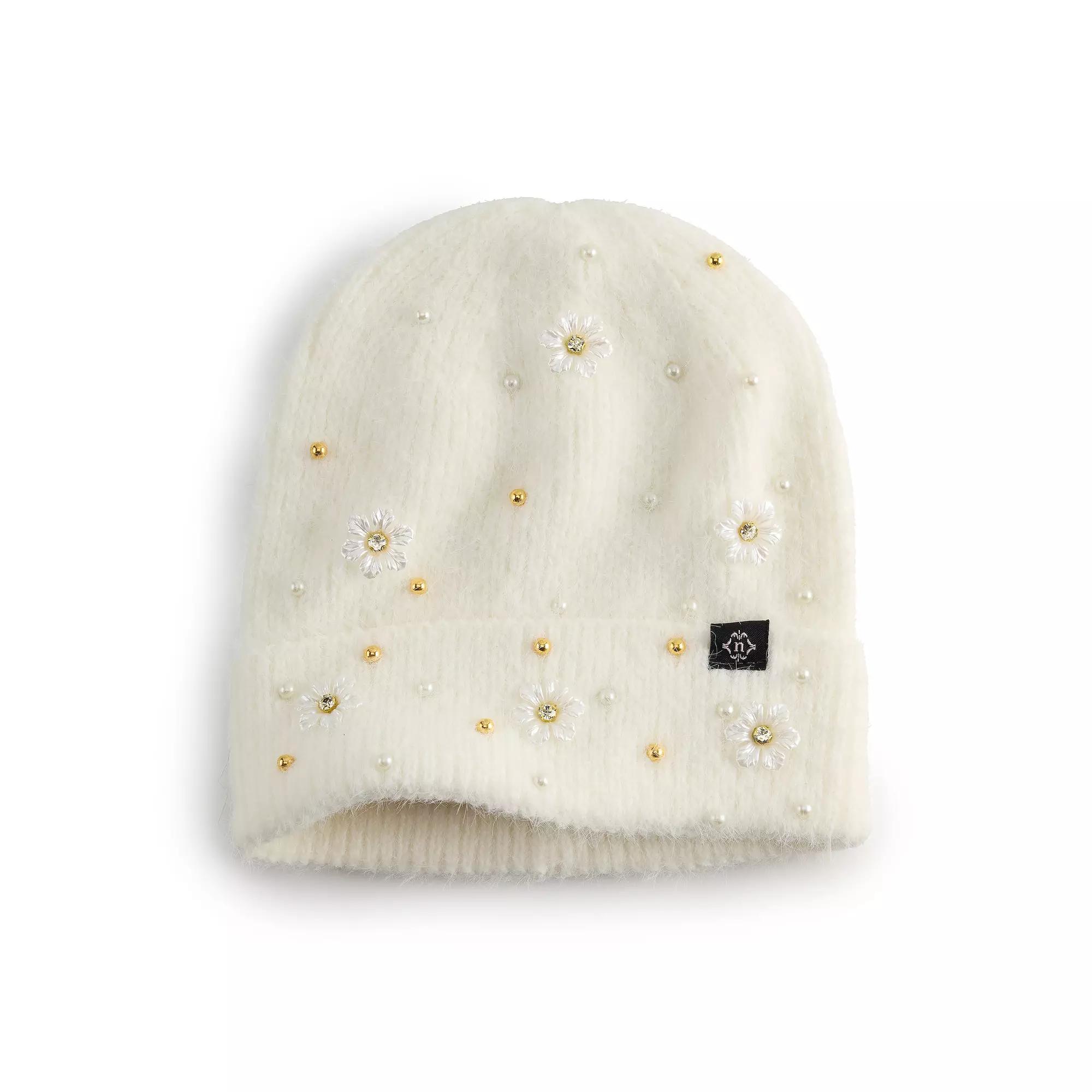 Women's Nanette Lepore Faux Pearl & Flower Beanie, Pink Product Image