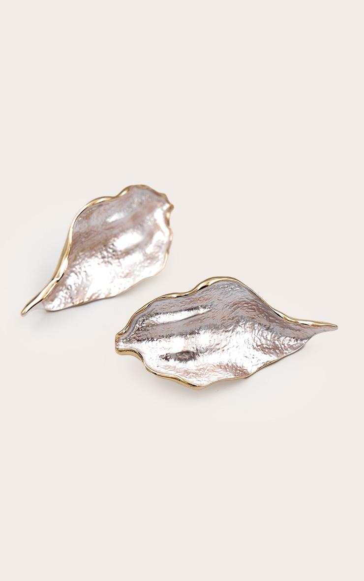 Gold Leaf Statement Earrings With Pearl Detail Product Image