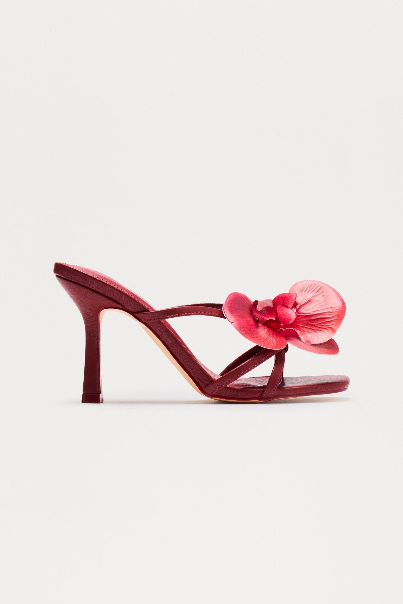 Orelia Flower Faux Leather Mules - Wine Product Image