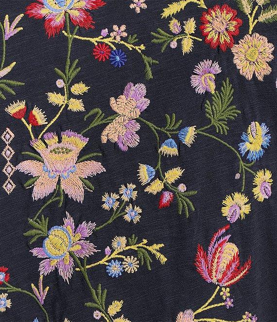 Reba Jersey Knit Floral Embroidery Crew Neck Long Bell Opening Sleeve T-Shirt Product Image