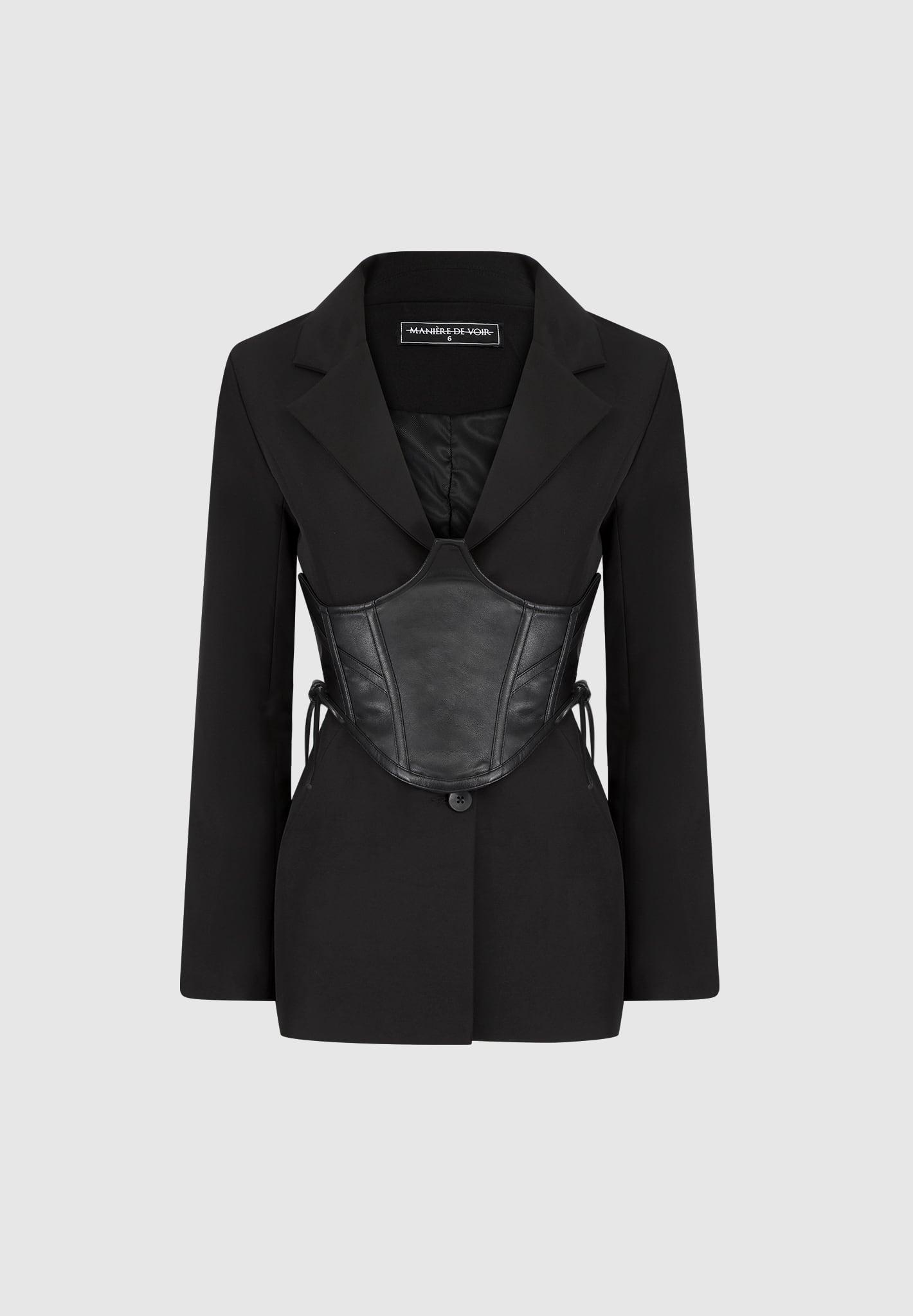 Blazer with Leather Corset - Black Female Product Image