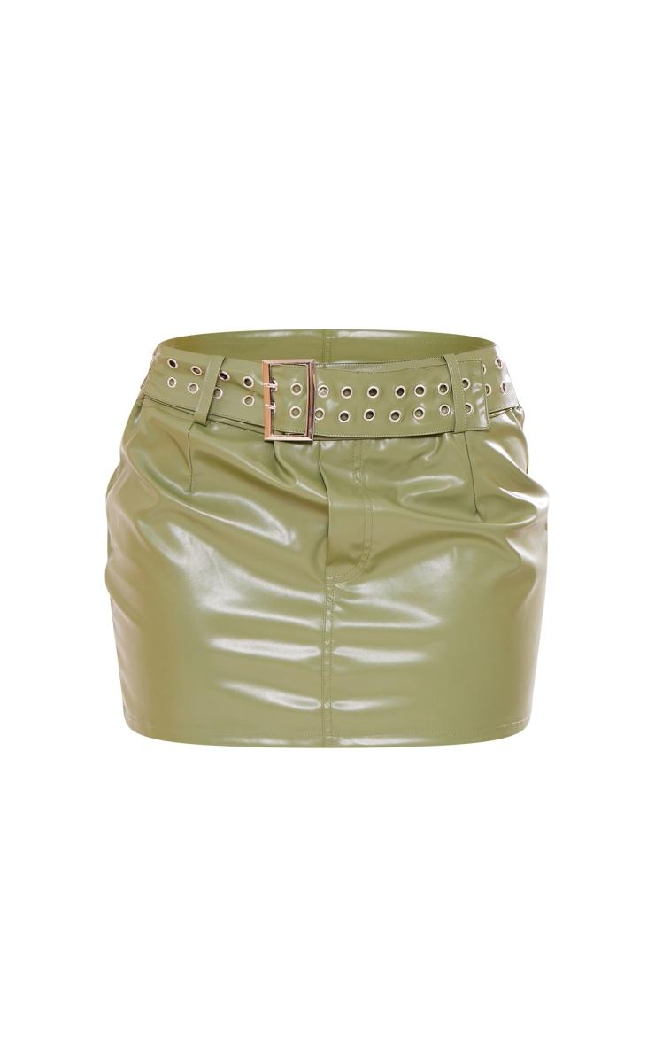 Khaki Faux Leather Belt Detail Mini Skirt Product Image