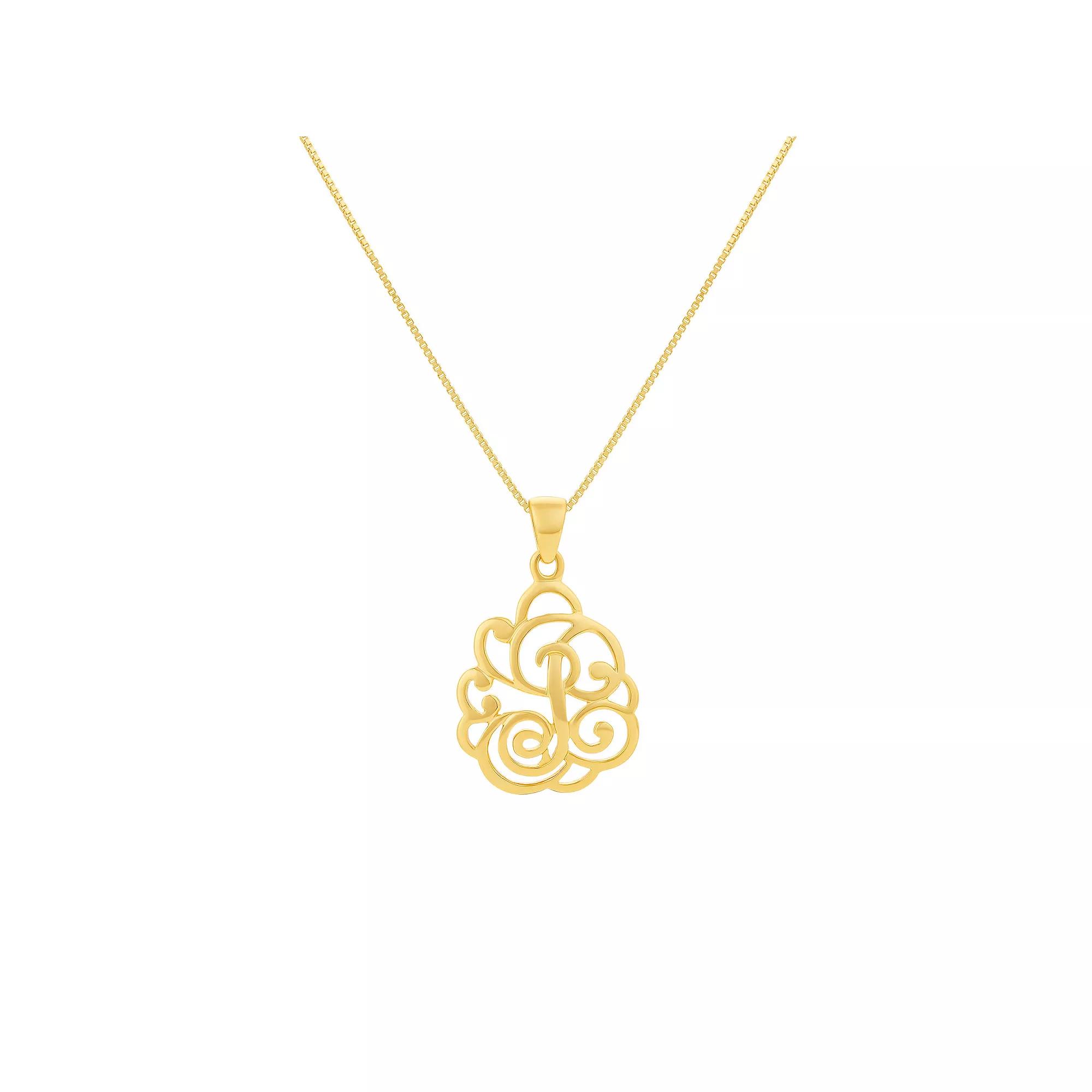 PRIMROSE Sterling Silver Monogram Initial Pendant Necklace, Women's, Size: 18", Gold Tone T Product Image