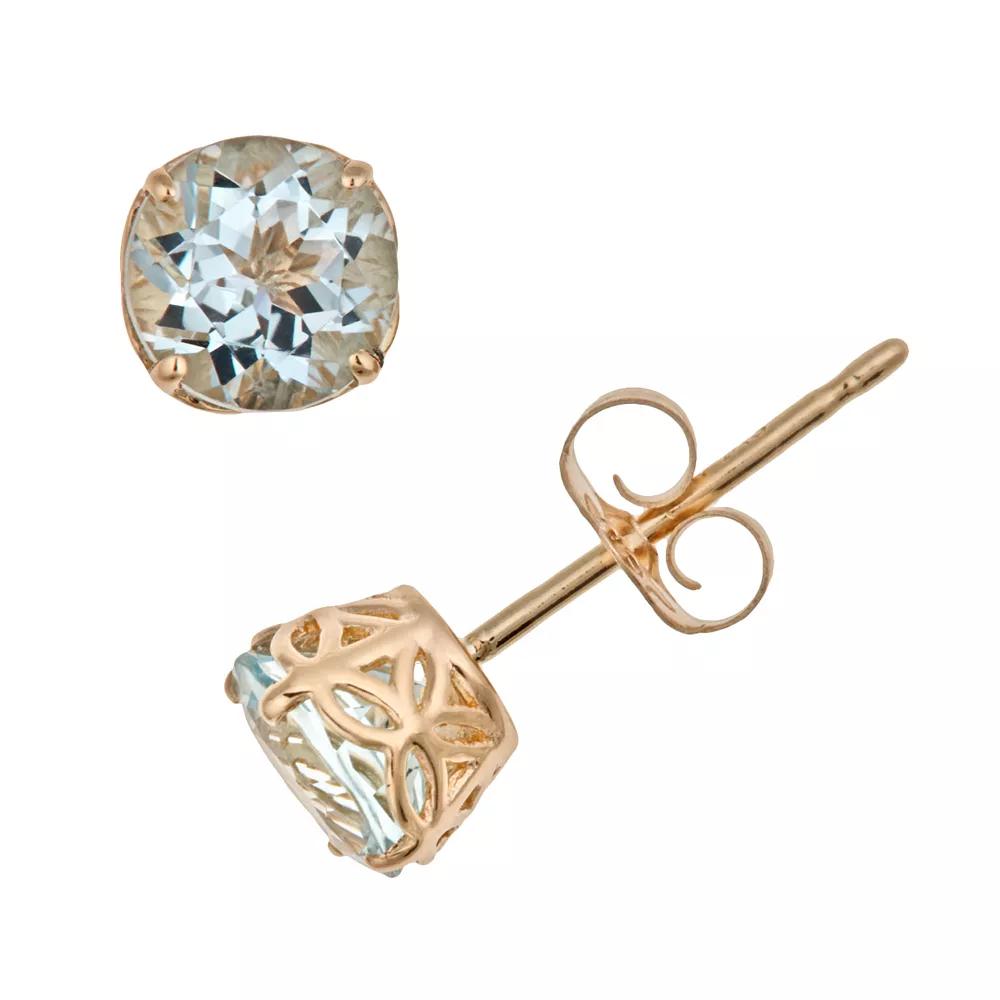 Celebration Gems 14k Gold Aquamarine Stud Earrings, Women's, Blue Product Image