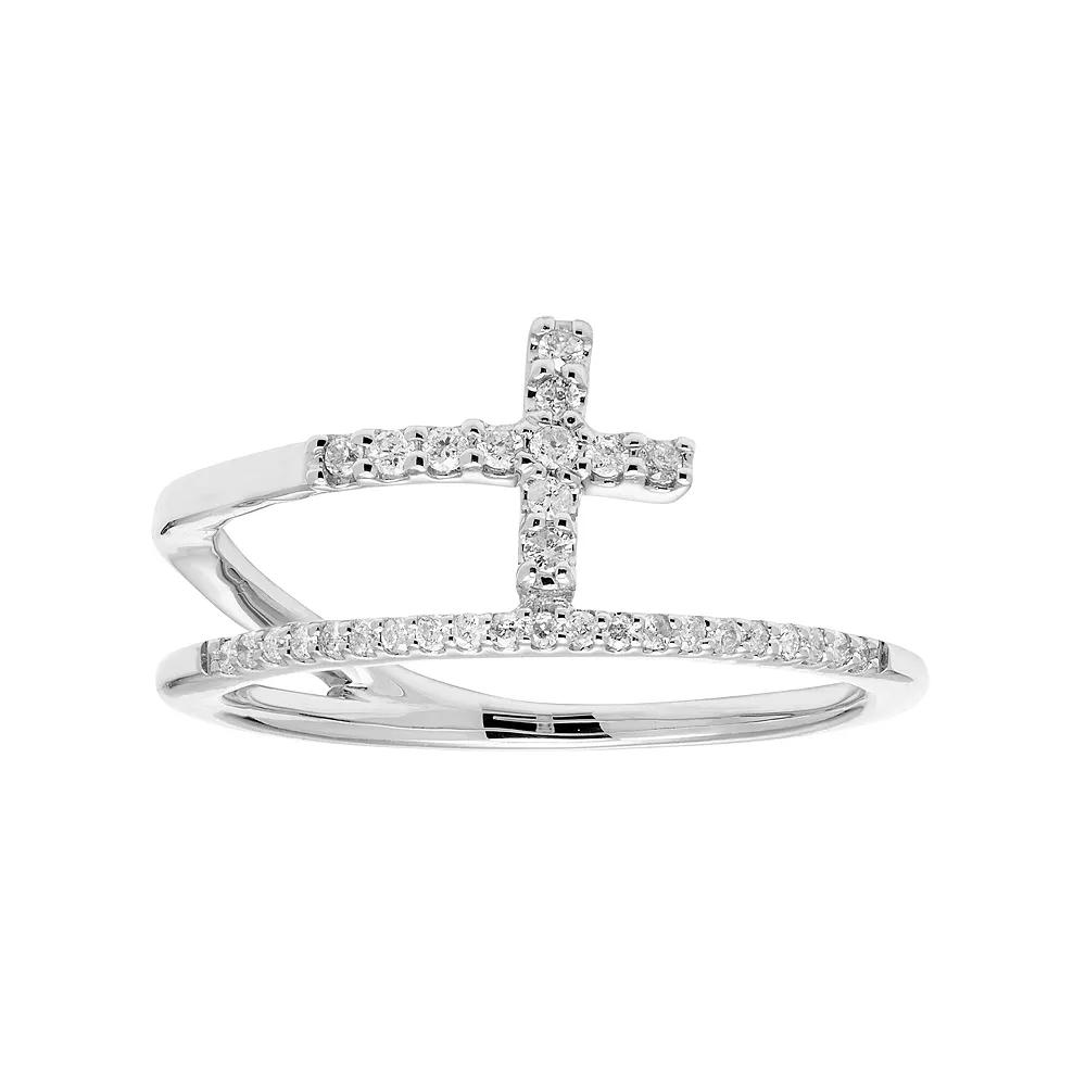 10k Gold 1/6 Carat T.W. Diamond Cross Ring, Women's, Size: 9, White Product Image