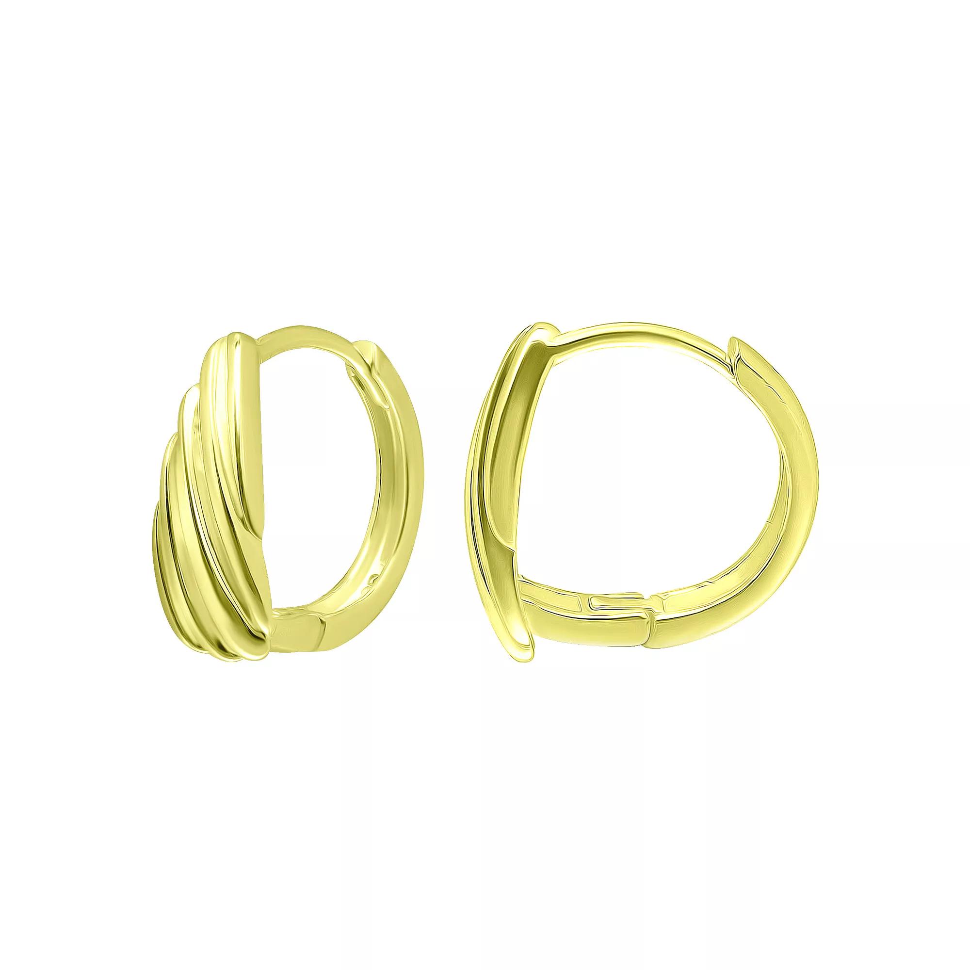 Aleure Precioso Sterling Silver Diagonal Ribbed Shield Huggie Earrings, Women's, Gold Tone Product Image