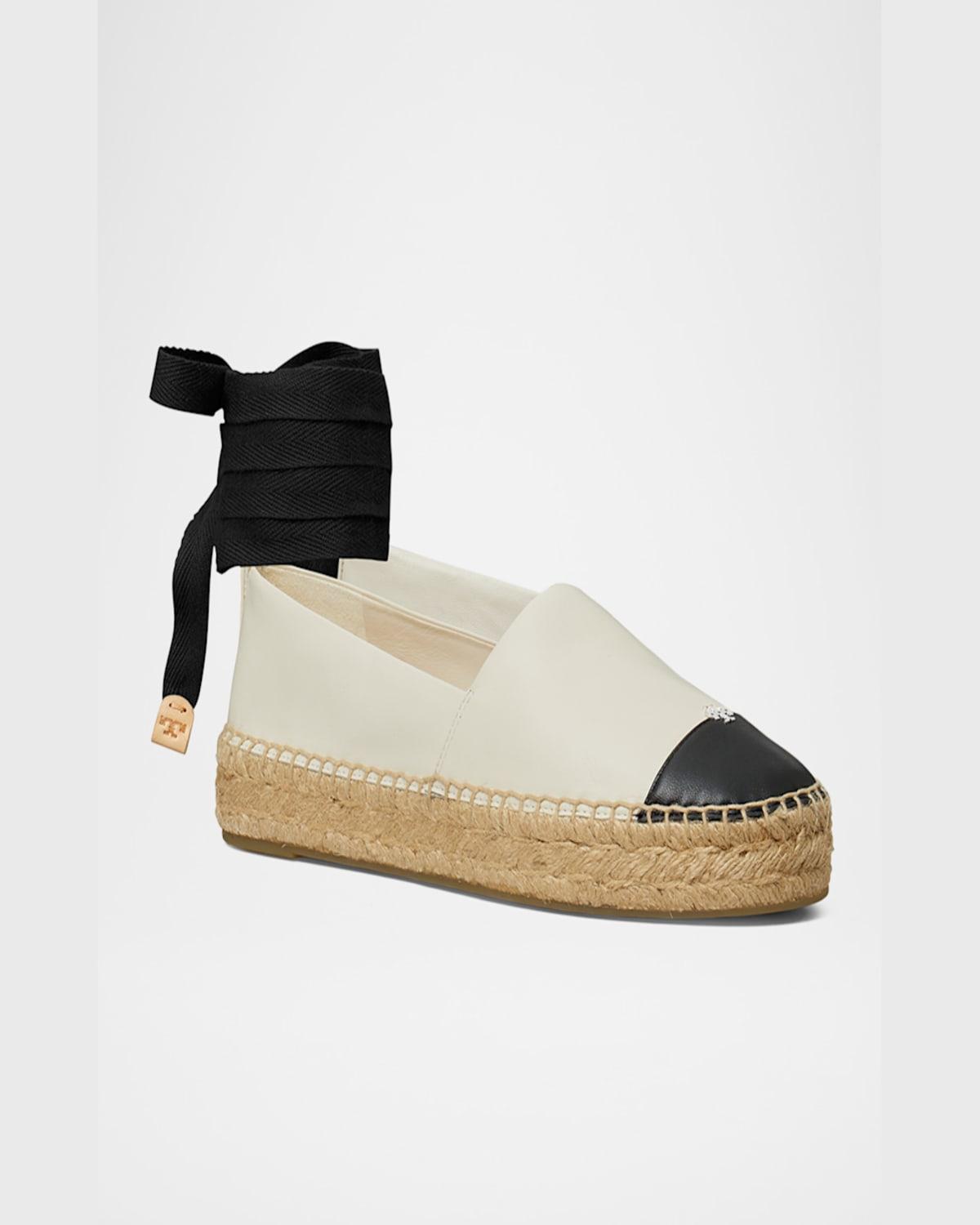 TORY BURCH White Espadrilles With Metallic Logo On The Front And Ankle Strap In Leather Woman Product Image