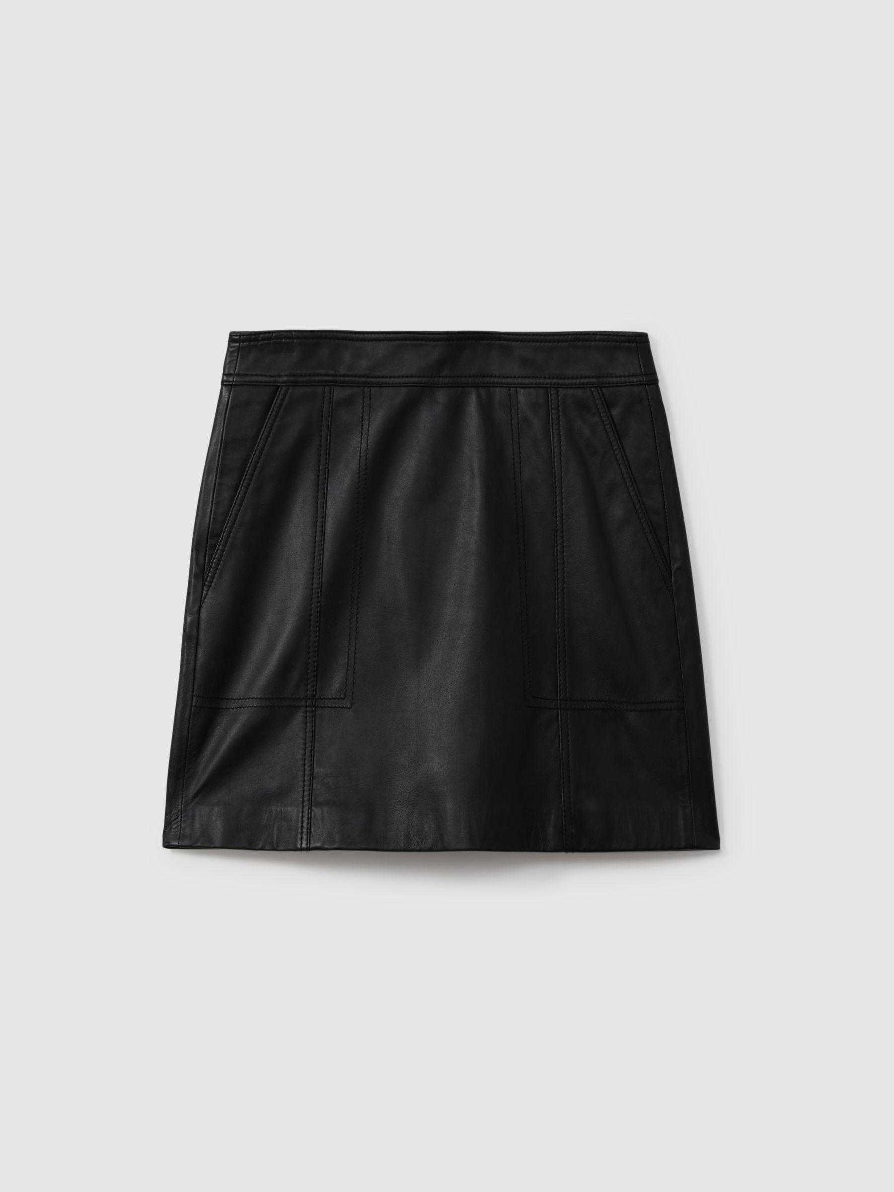 Leather High Rise Mini Skirt in Black Product Image