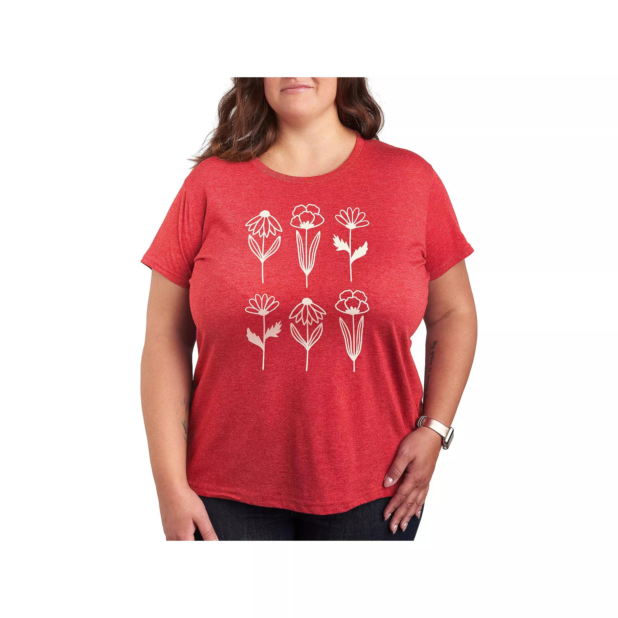 Plus Simple Line Drawn Flowers Graphic Tee, Women's,  Product Image